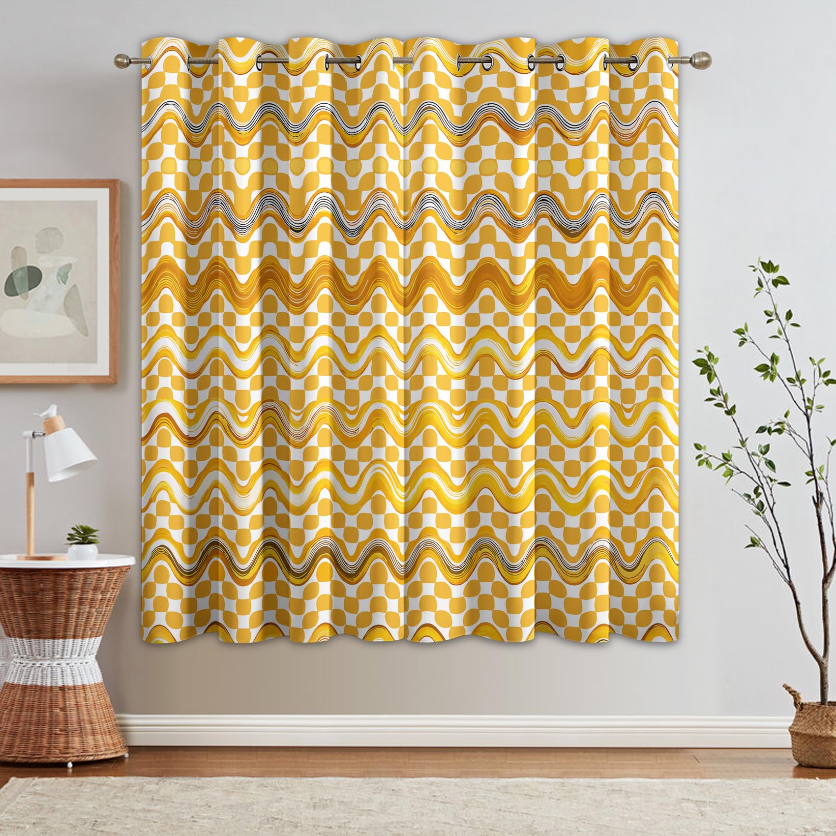 Generisch Vintage 70er Jahre Vorhänge Blickdicht mit Ösen, Fenster Thermo Gardinen Streifen Abstrakt Muster Schlafzimmer Wohnzimmer Deko, Verdunkelungsvorhänge 2er Set H160 x B140 E&1840
