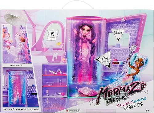 Miniatura 7 de MERMAZE MERMAIDZ Juego de salón y spa con luces, pared de burbujas, ducha de trabajo, bañera, estación de belleza y 19 accesorios