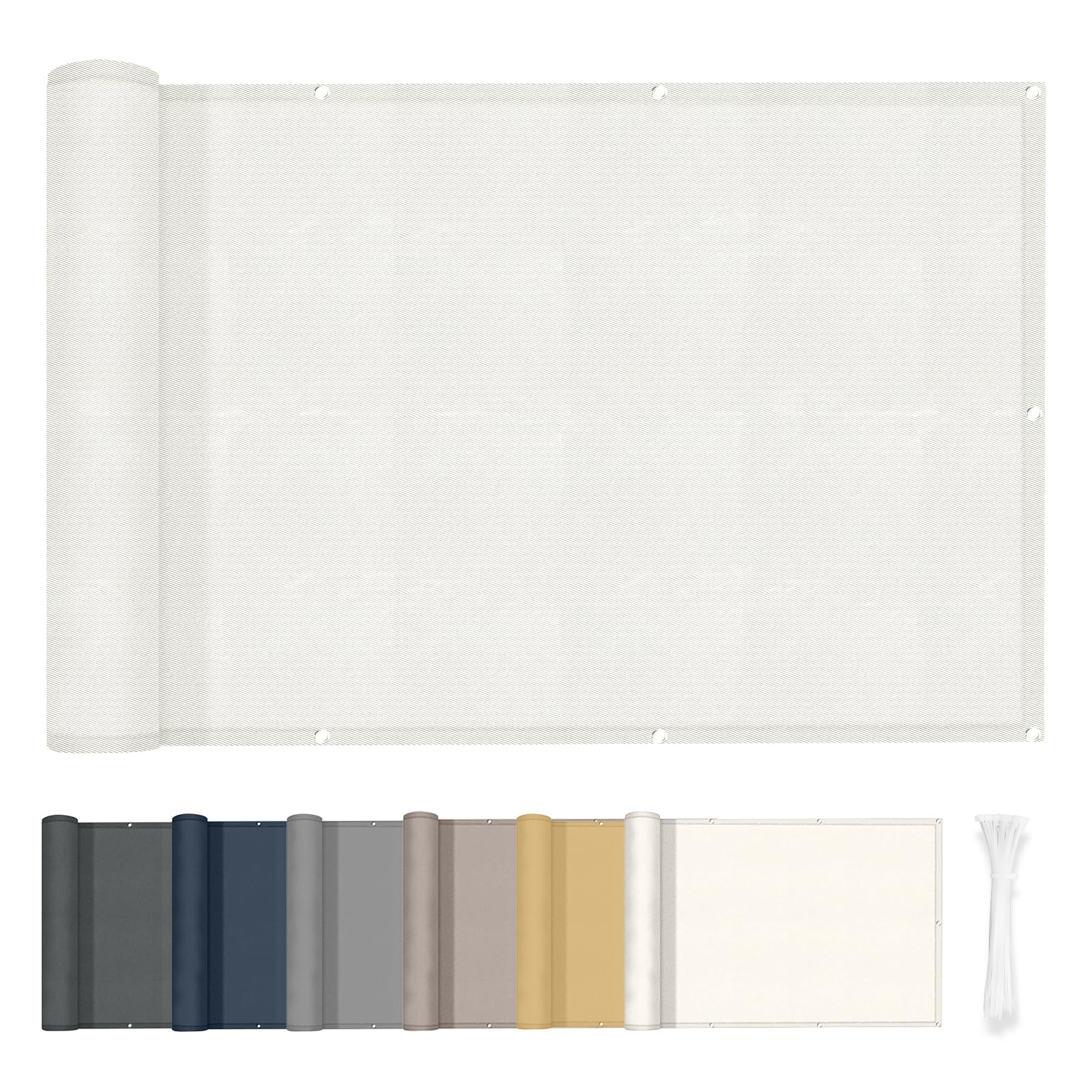 HENG FENG Frangivista per Balcone 0.8x3m, 160g/㎡ PES Telo Balcone ringhiera,Protezione Privacy, Anti-UV, Impermeabile,Resistente al Vento, con Cinghie, Crema