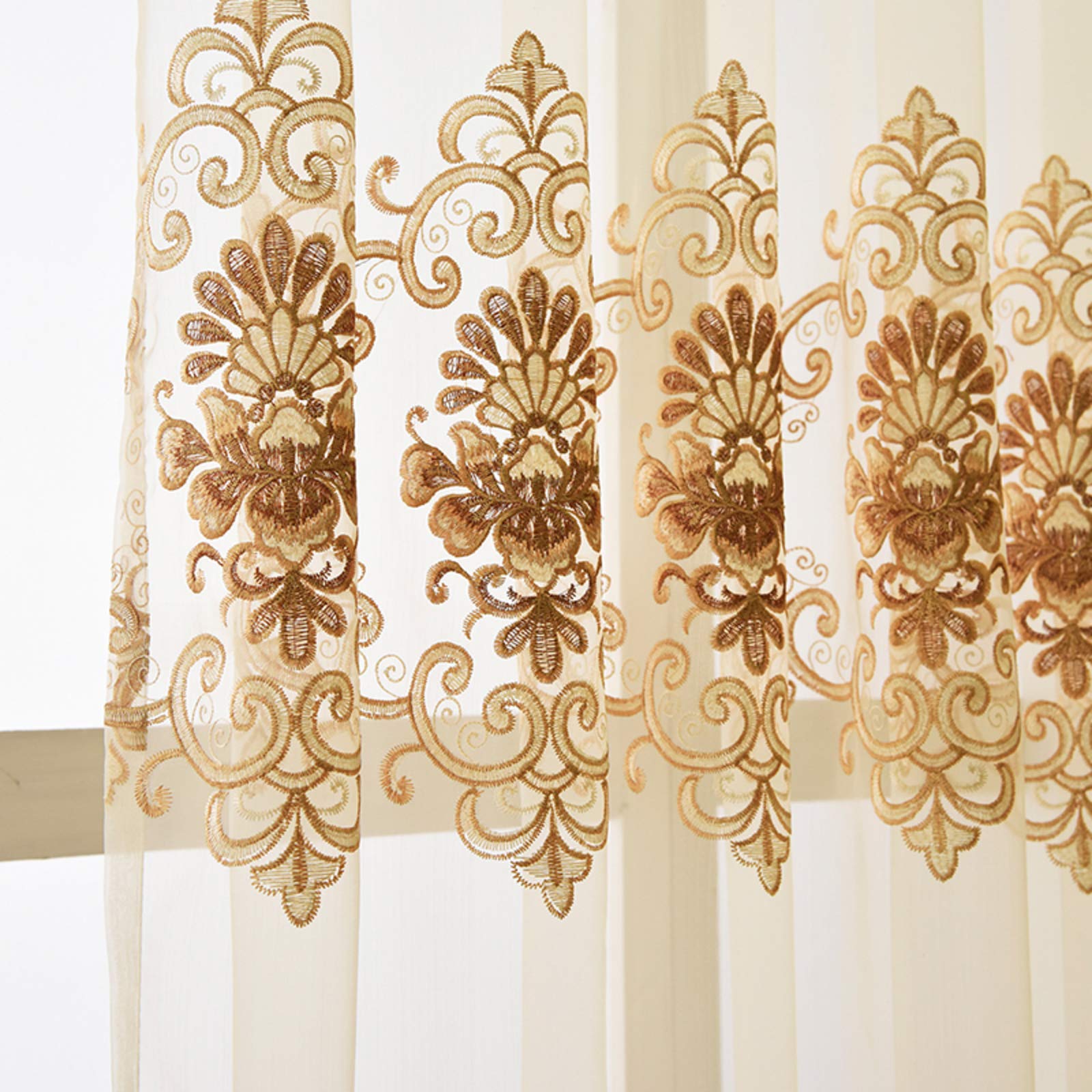 Rideaux transparents beige brodés main pour salon de villa chic - 500x270 cm