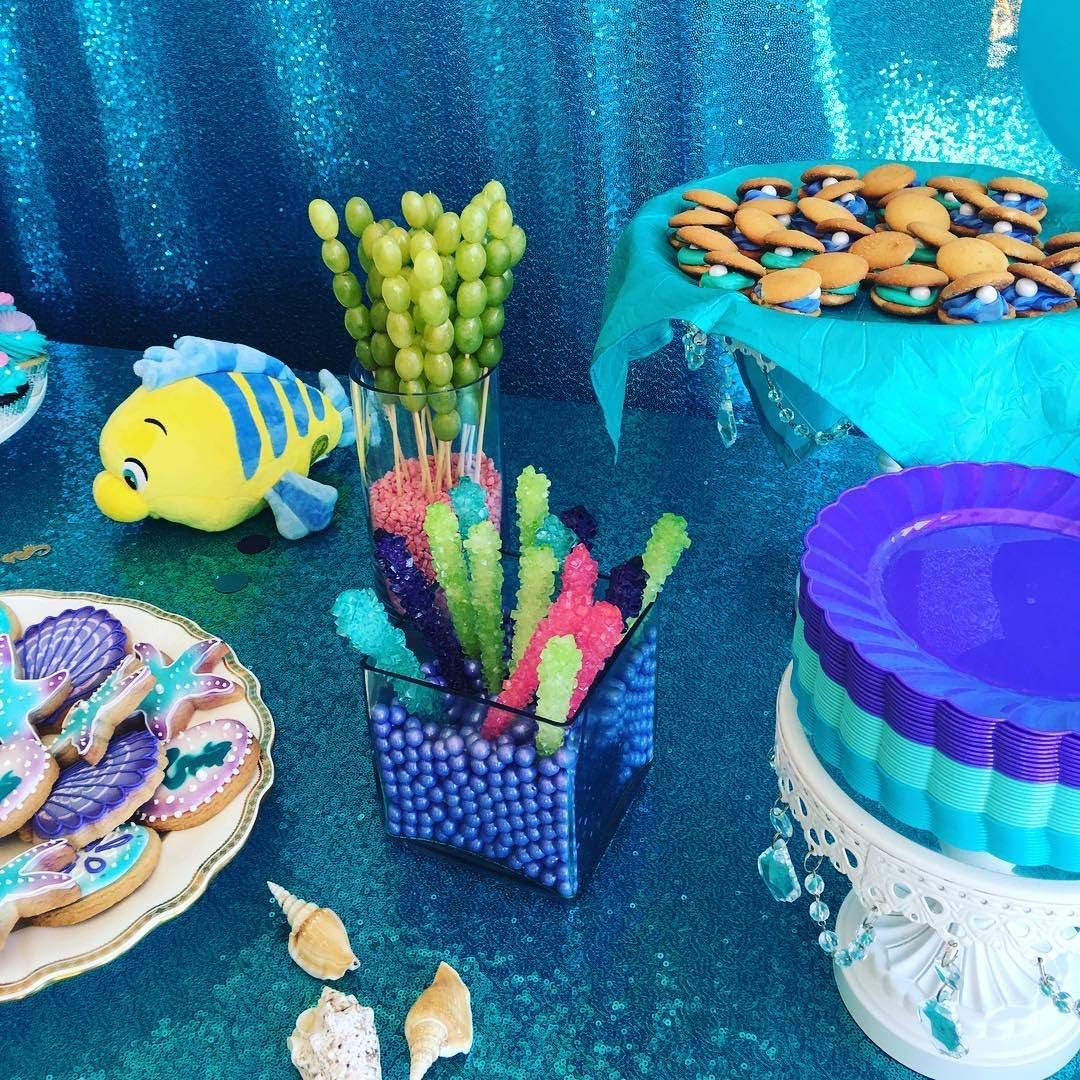 Black Friday - 40% OFF Sequin Tablecloths 50x102 Inch Aqua Blue Sparkly Table Overlay Table Decor for Baby Shower Party Birthday Wedding Dinner Meeting Events