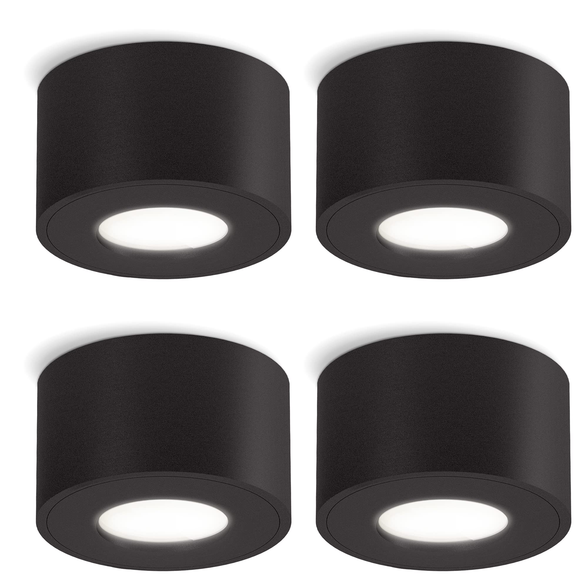 SSC-LUXon 4 Stück CELI-1 Spot Deckenleuchten IP44 Dimmbar ohne Dimmer schwarz mit LED neutralweiß 4W 230V (breiter Abstrahlwinkel)
