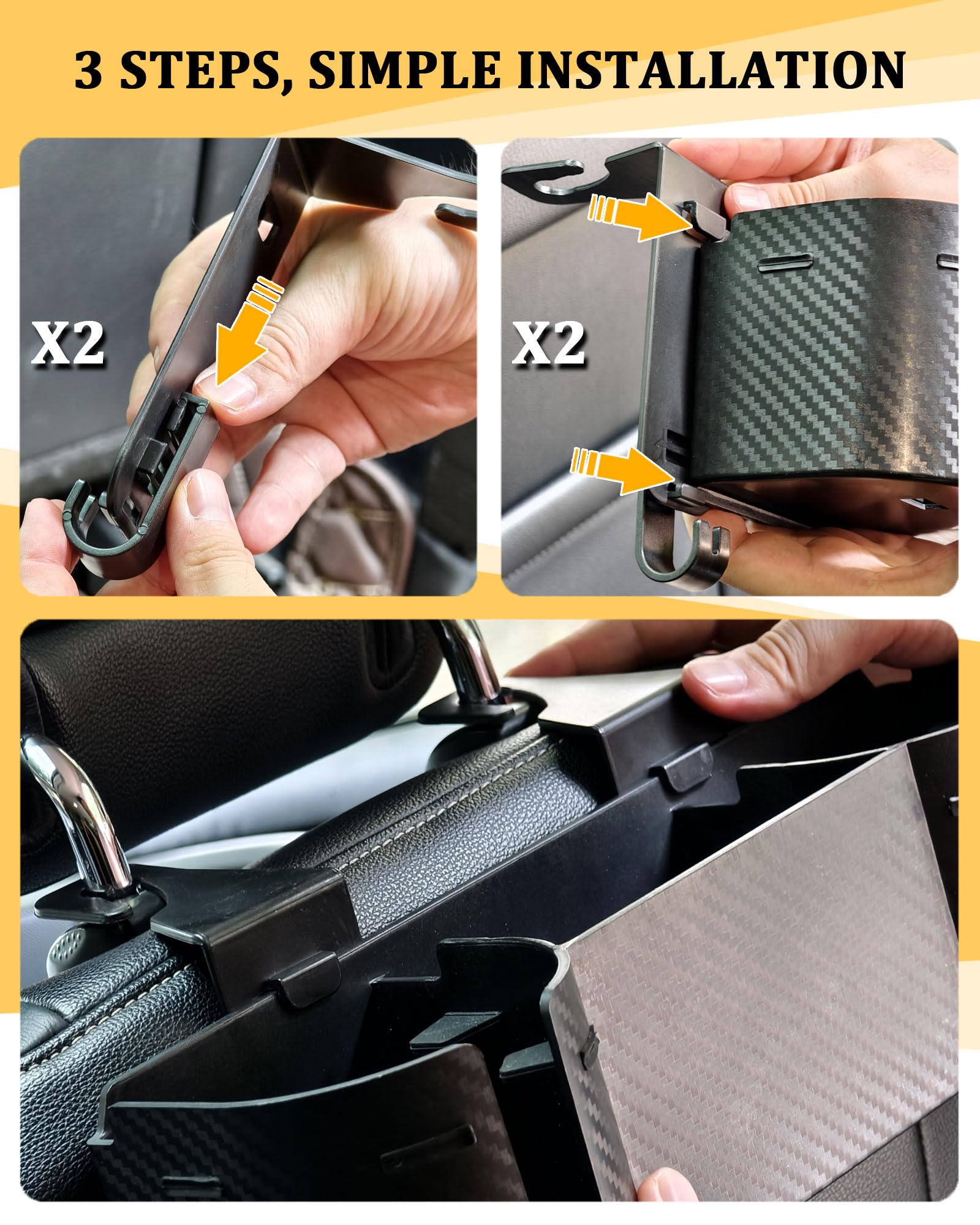 Car Headrest Backseat Cup Holder 3.7" with Organizer, High Capacity 4 in 1 Seat Back Organizer with Headrest Hooks, Multifunctional Storage for Car Travel Accessories Compatible with Most Vehicles