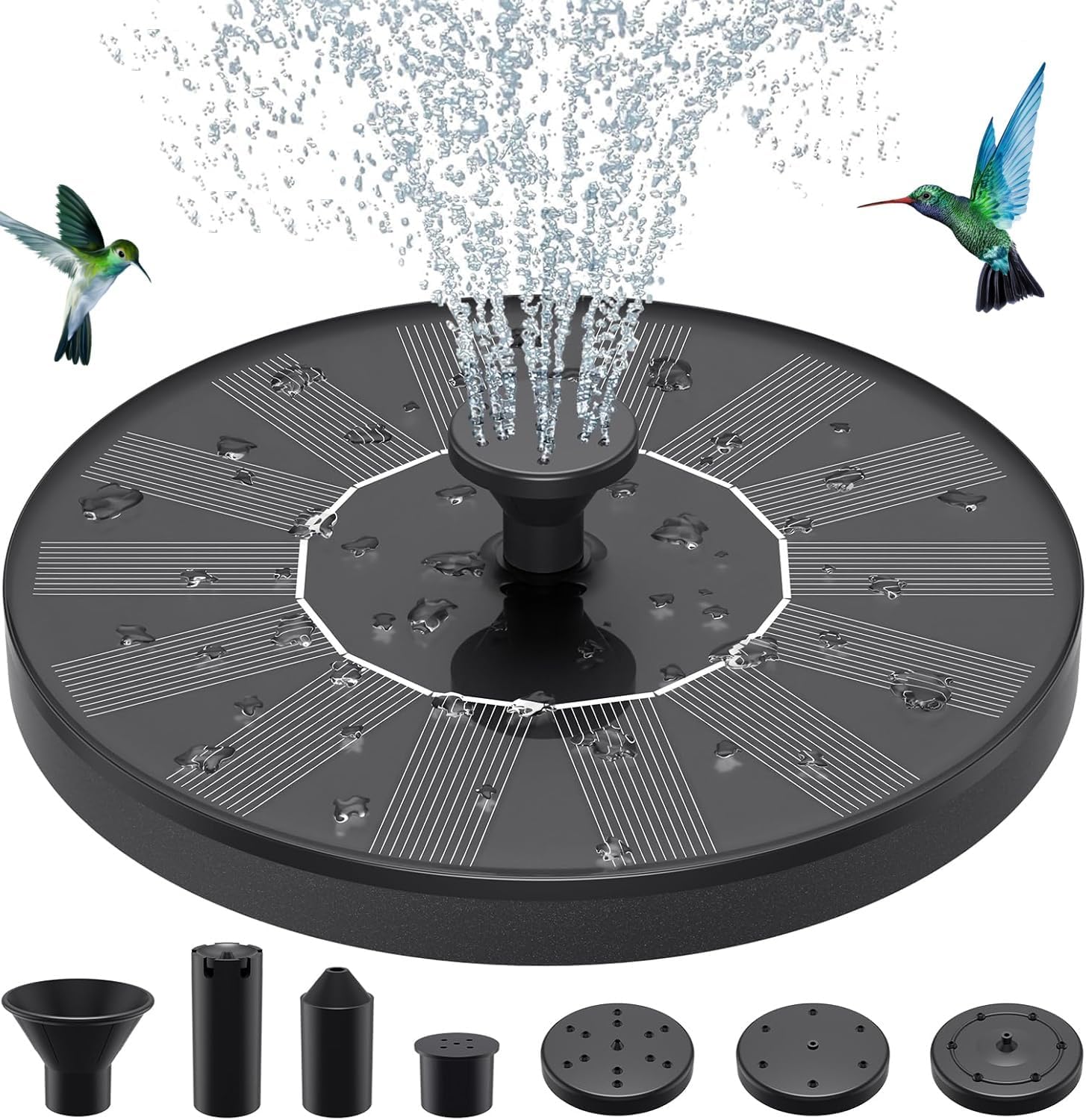 Solar Water Fountains,Solar Powered Bird Bath Fountain with 6 Nozzles – Free Standing Floating Solar Fountains for Bird Bath, Garden, Pond, Pool (Black-1W)