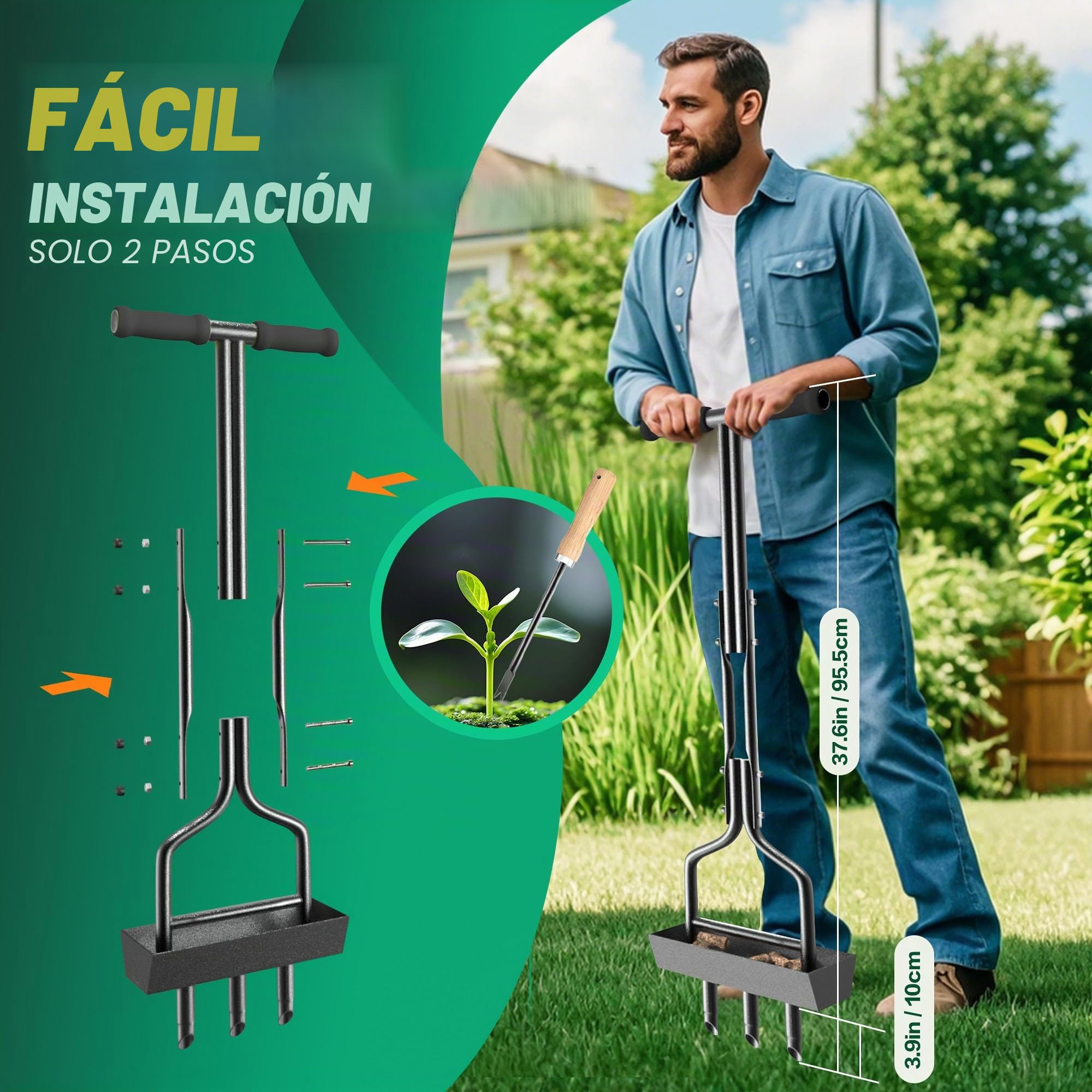 Aireador Césped, Escarificador Cesped Manual Aireador de Césped Jardinería Compactados 3 Dientes Herramienta Aireador de Núcleo Céspe con Caja de Almacenamiento para Columna de Suelo