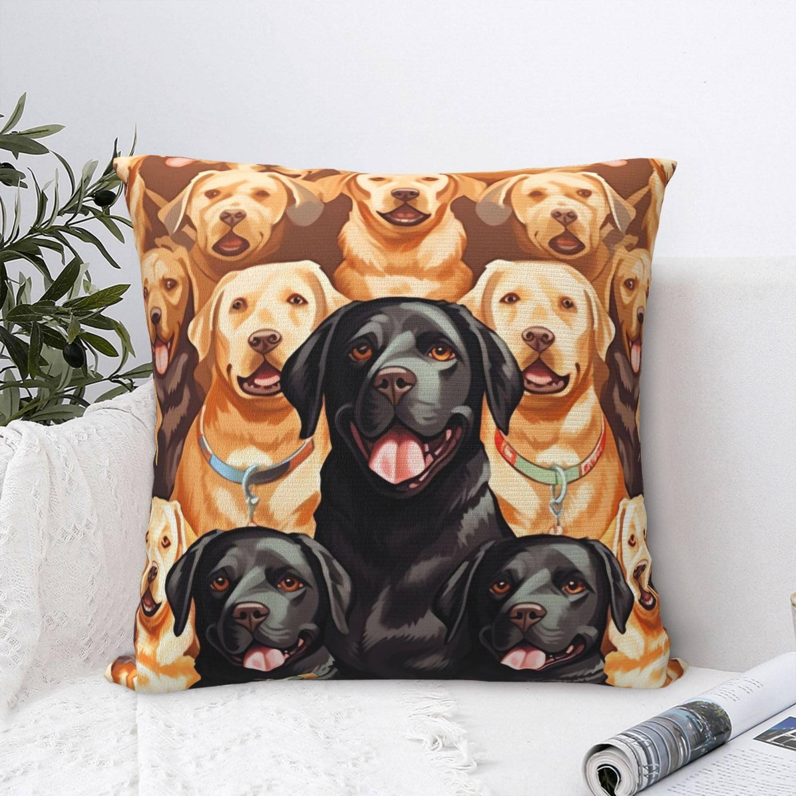 FodPand Luxury Velvet Throw Pillow Covers 20"x20" Super Soft Decorative Pillow Cases - Labrador Retriever Dogs Pillowcases Modern Lumbar Cushion Cases for Couch Sofa Bed Pillow Shams