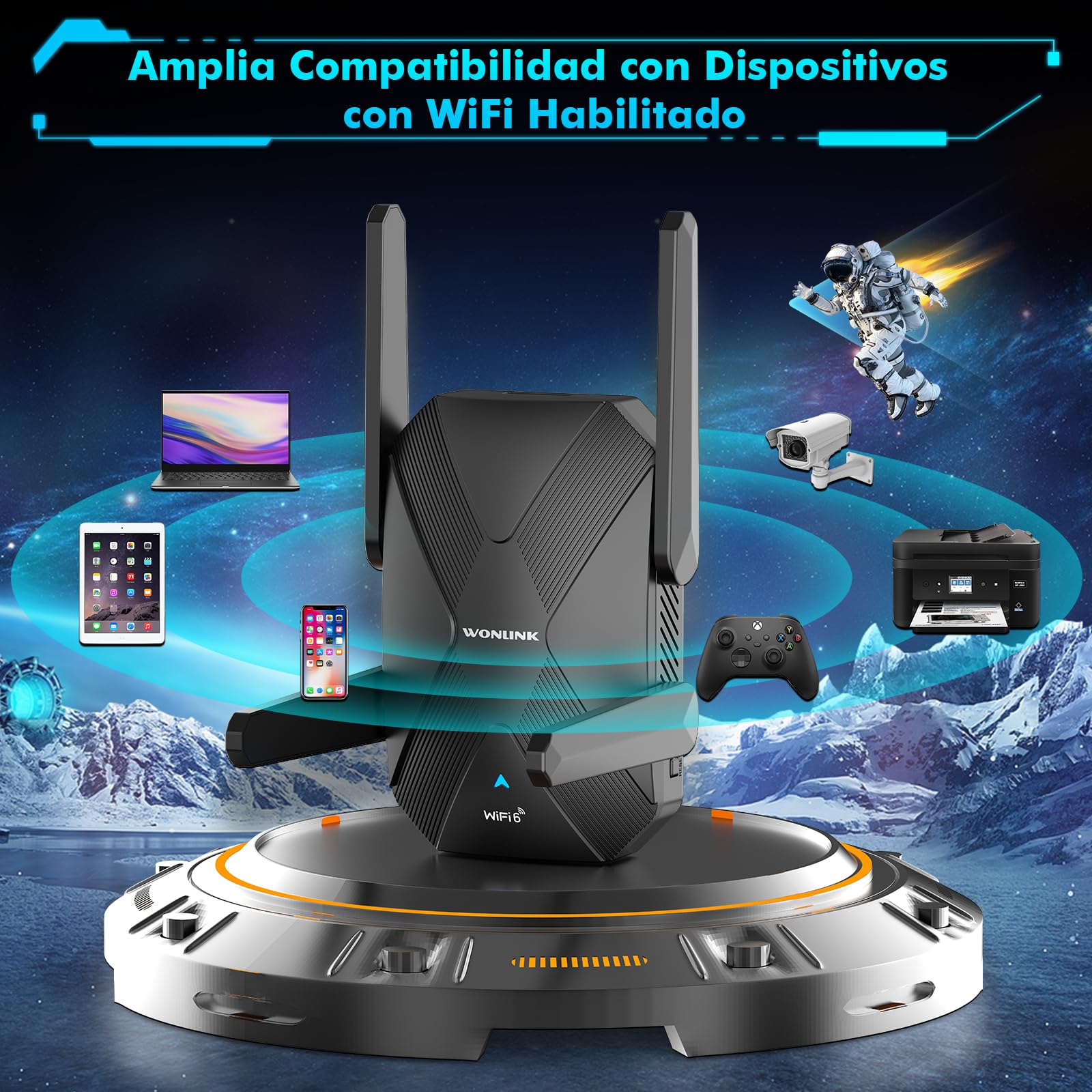 Repetidor WiFi 6 Amplificador Señal WiFi, AX1500 Dual Banda 5/2.4Ghz con 4 Antenas, Puerto de Ethernet, WPS, Luz Indicadora de Señal, Extensor WiFi Soporte Modo Repetidor/Router/Ap,Enchufe EU