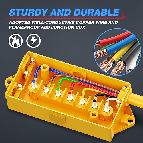 Miniatura 3 de MICTUNING Cable de remolque en línea de 7 vías de alta resistencia con caja de conexiones de 7 bandas, interruptor de ruptura de 12 V y soporte de