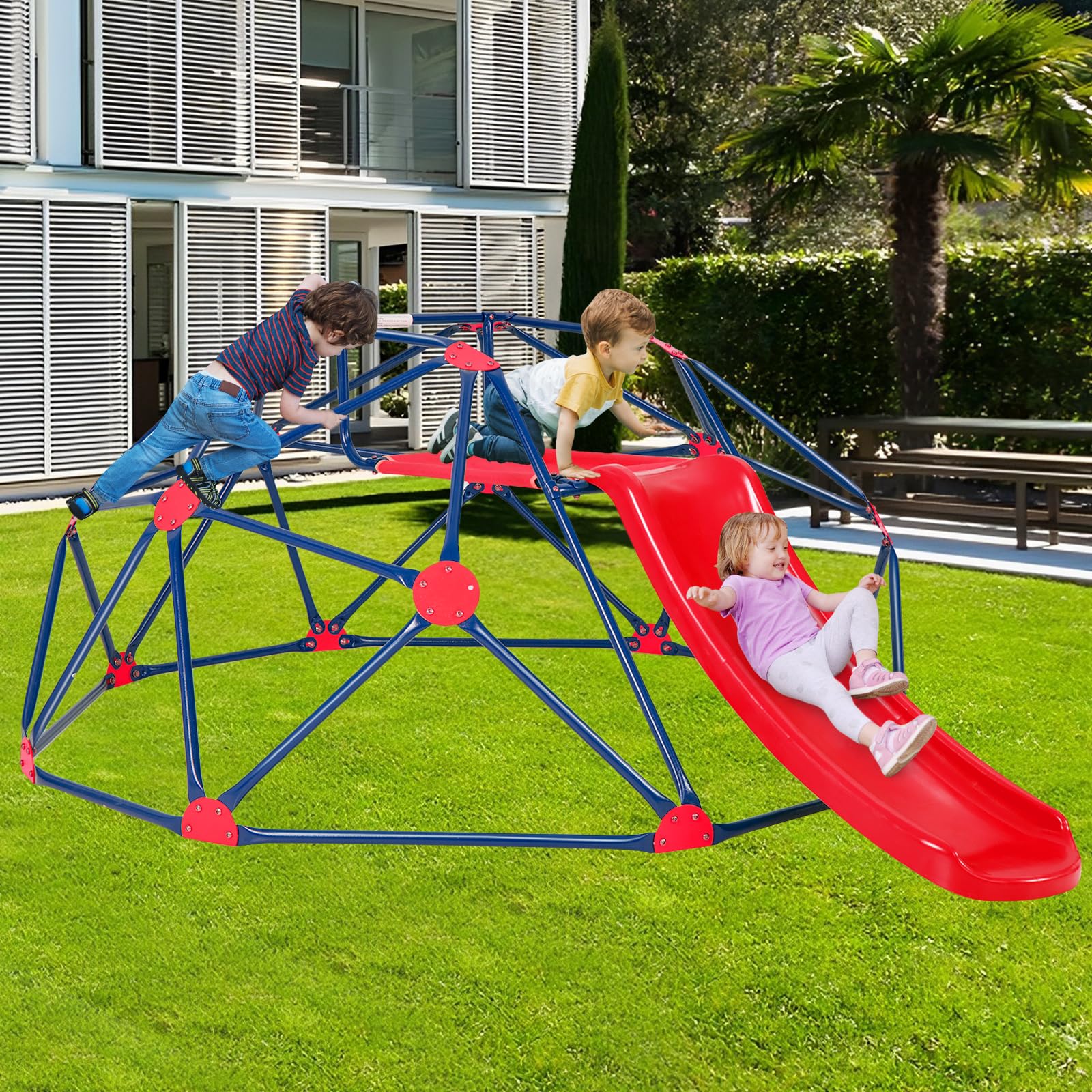 RELAX4LIFE Cuccia da Arrampicata con Scivolo per Bambini, Struttura per Arrampicata da Giardino, Portata Fino a 180 kg, Scala da Arrampicata per Bambini 3-10 Anni (Rosso)