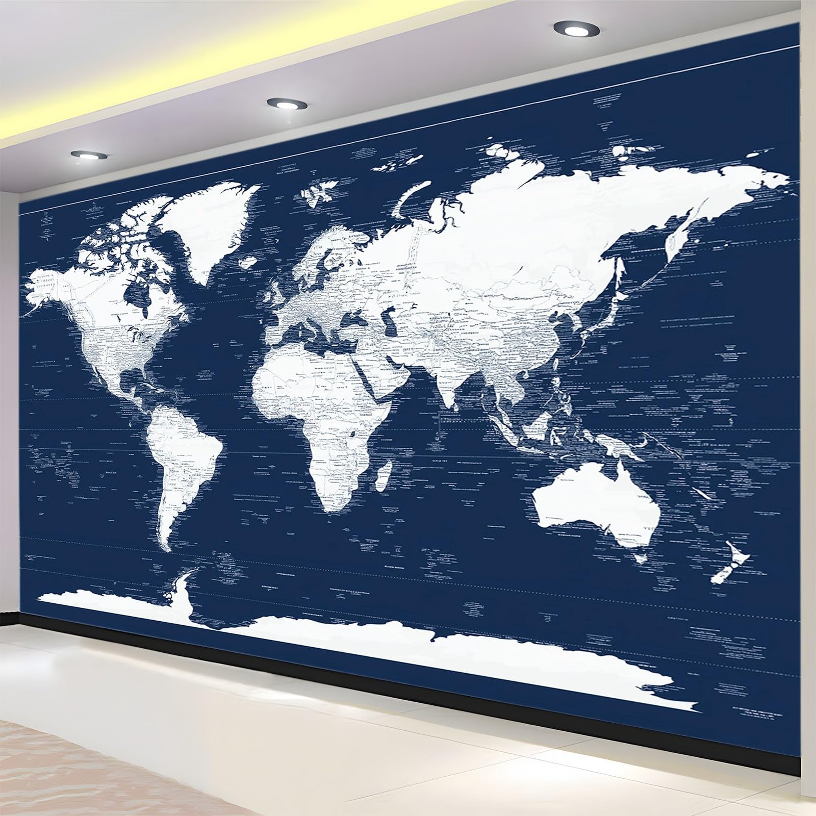 Tapeta murale niebieska abstrakcyjna mapa świata 350 x 256 cm 3D sztuka fototapeta, druk HD mural ścienny gigantyczny plakat, nowoczesny salon sypialnia pokój dziecięcy tło dekoracja ścienna