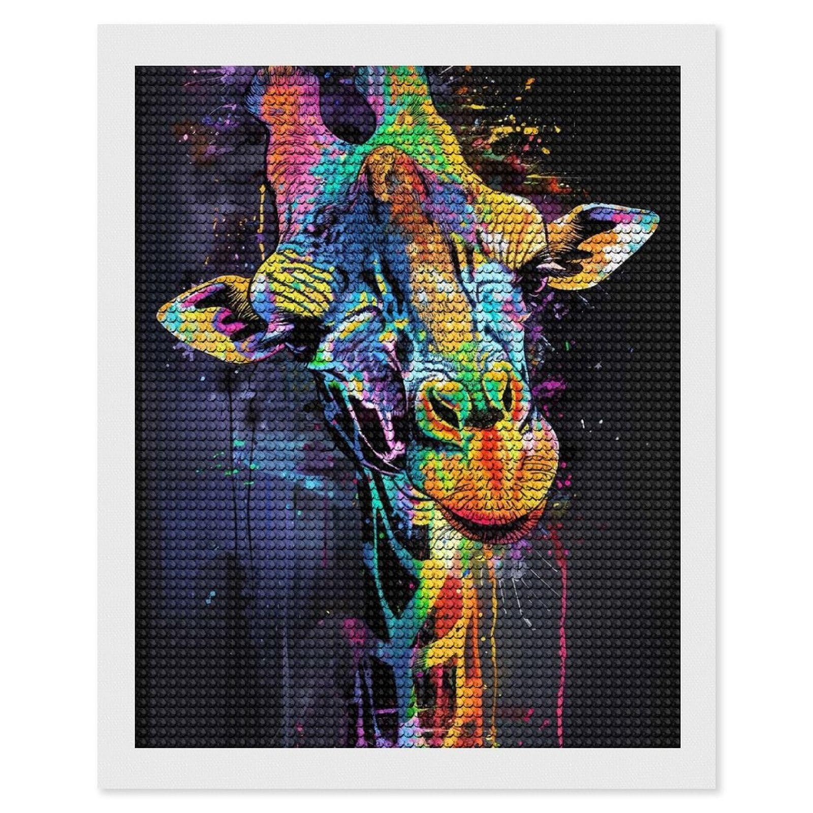 Junmoney Giraffe Popart Painting Diamond Painting Canvas Kit 16"x20", Adhesive Canvas, Christmas Gift, Full Kit Included, Thoughtful Present