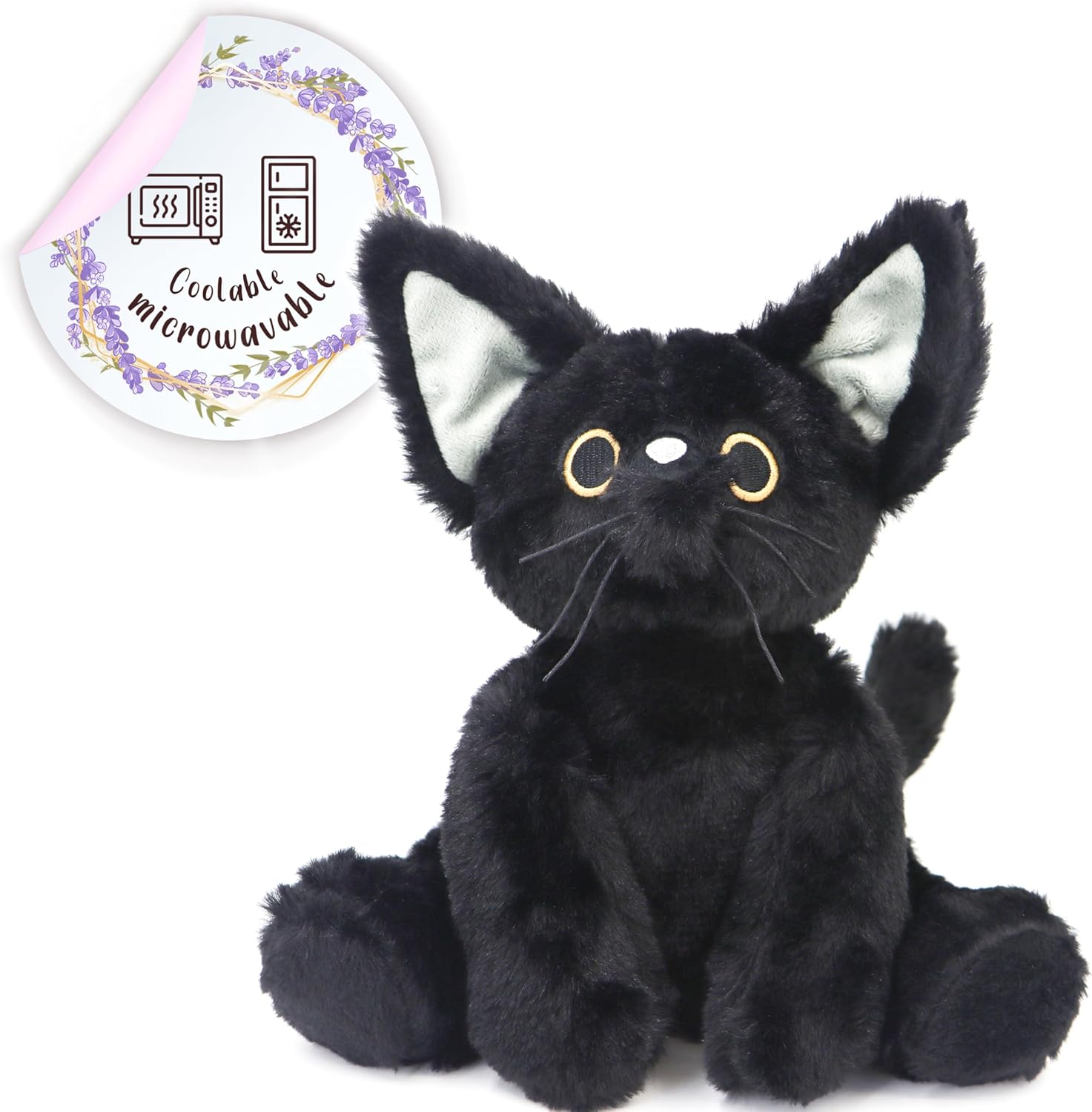 Microwavable Black Cat Plush Heating Pad for Cramps and Pain Relief, Lavender Scented Cozy Warm Stuffed Animal, Perfect Stress Relief Gift for Women and Teens (Black Cat)