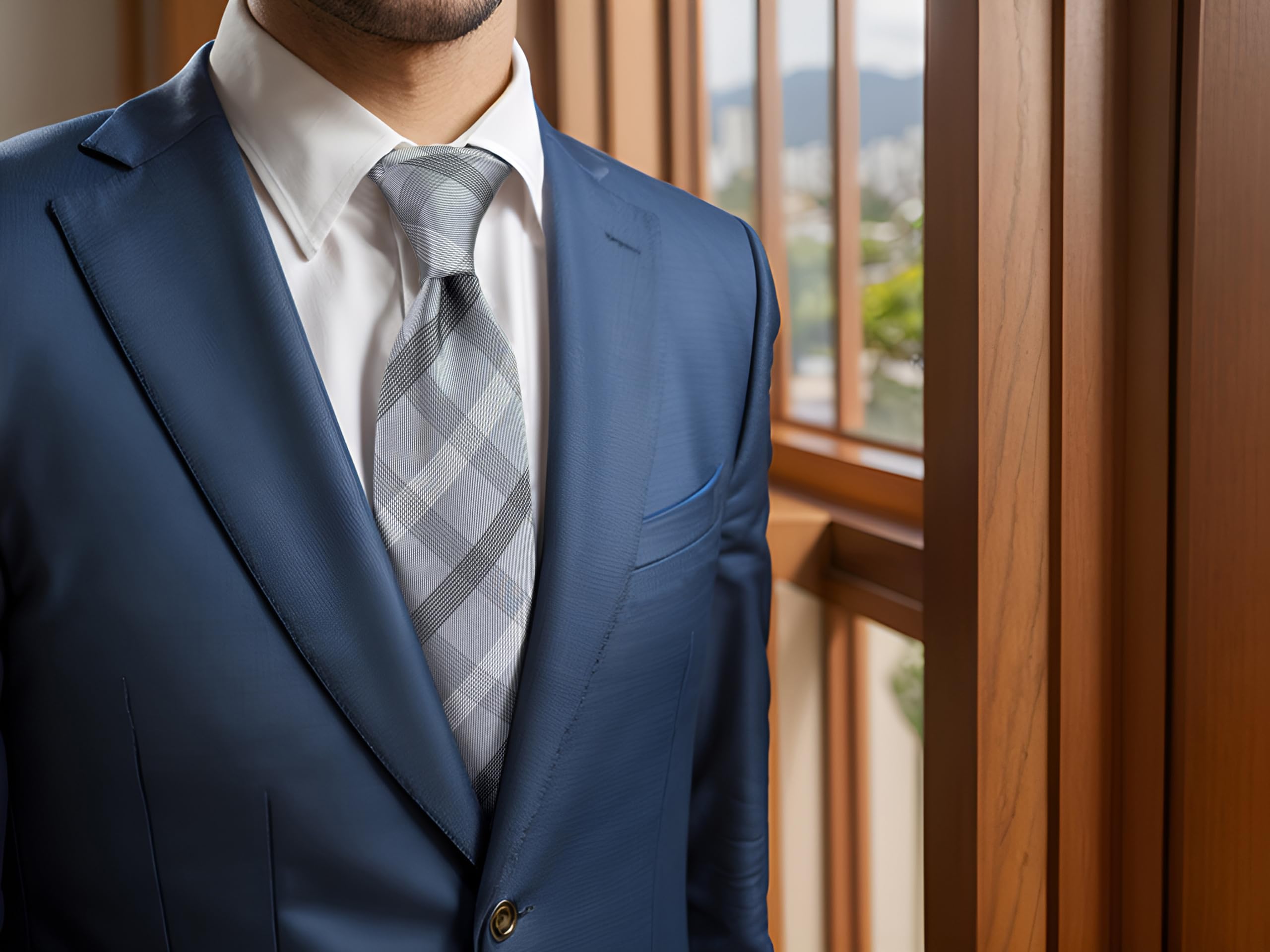 Corbata para hombre, color gris, a cuadros, clásica, formal, talla XL, Corbata clásica de 146 cm x 8 cm (57.5 x 3.15) 2