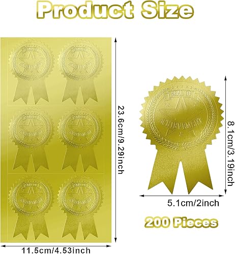 Miniatura 2 de 200 sellos en relieve de cinta y sello de certificado de lámina dorada en relieve sello de logros, sellos de certificado de cinta en relieve,