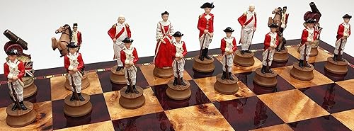Miniatura 7 de Juego de ajedrez de guerra de independencia revolucionaria americana con tablero de color cereza y Burlwood de 18 pulgadas