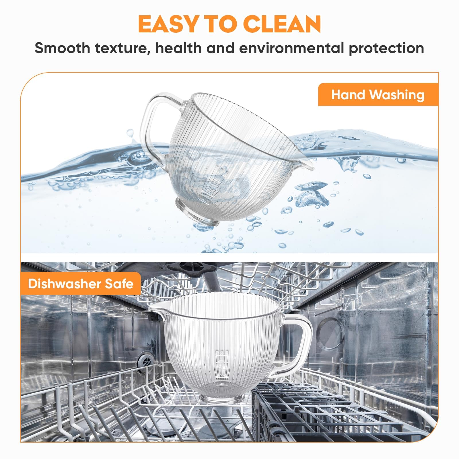 Cofun Glass Mixer Bowl for Kitchenaid Tilt-Head Stand Mixers 4.5-5 Quart, 5 qt Mixing Bowl Replacement for Kitchen aid with Measurement Markings,Handle