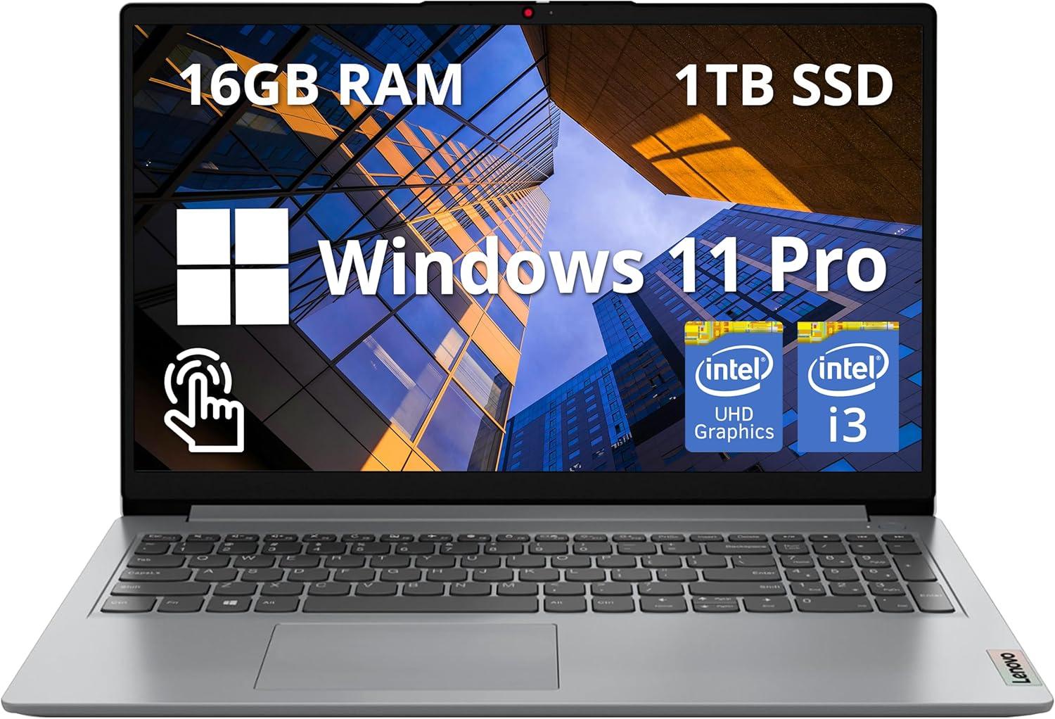 Lenovo Ideapad 1i 15.6" FHD Touchscreen Laptop, Intel i3 1215U, 16GB RAM, 1TB SSD, Intel UHD Graphics, Full Size Keyboard, Windows 11 Pro, Gray (Renewed)