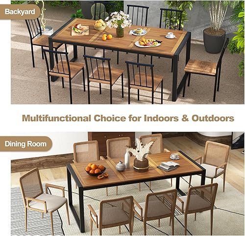 Miniatura 9 de Tangkula Mesa de comedor para 8 personas para exteriores e interiores, mesa de patio de madera de acacia de 79 pulgadas con agujero para paraguas de