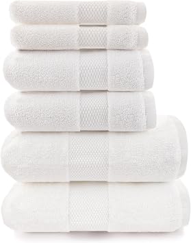 Maisonette Elegance 100% Organic Cotton Turkish Bathroom Towels Set, Soft & Absorbent, Ideal Quick Dry Large Luxury Bath Sheets, Hand Towels & Washcloths for Shower 6 Pack, White