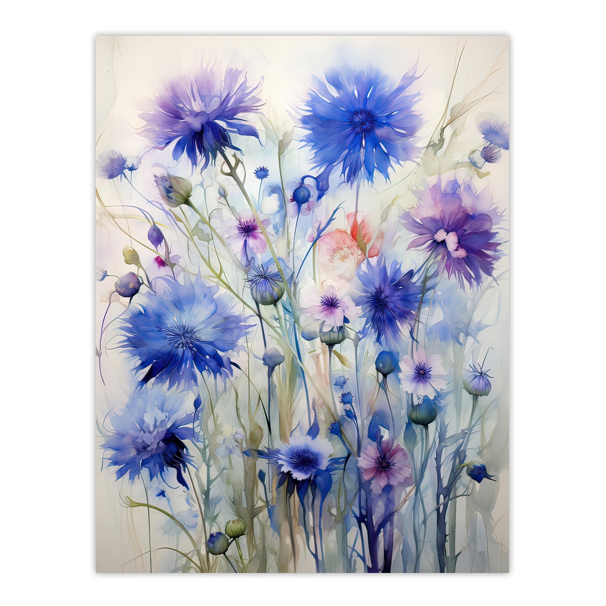Artery8 Cornflower Wildflower Meadow Watercolour Painting Large Wall Art Poster Print Thick Paper 18X24 Inch