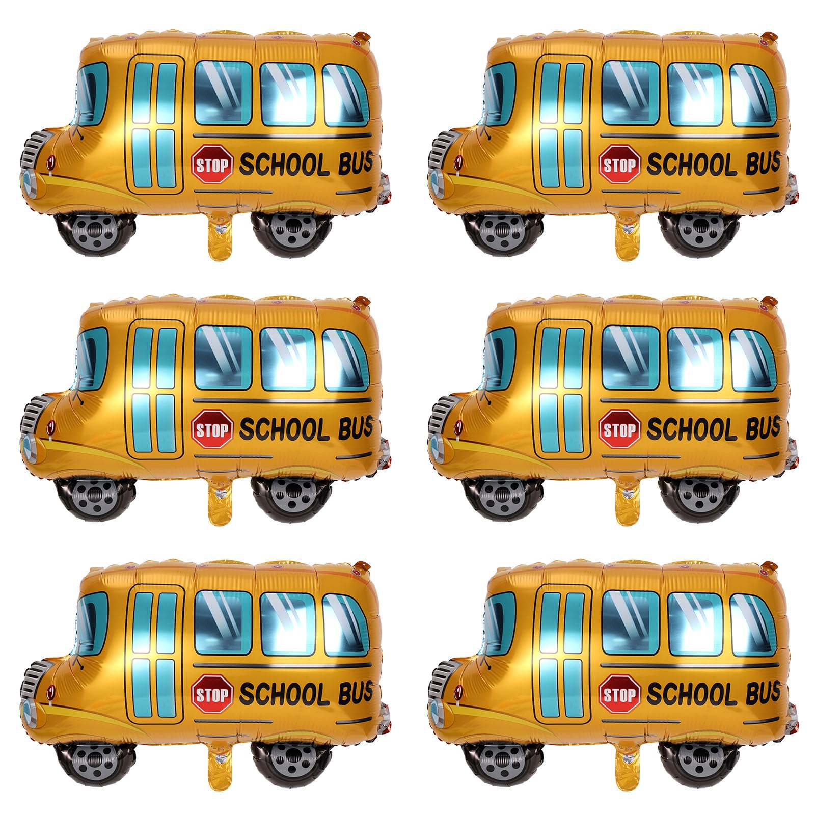 6pcs School Bus Balloons, Large Aluminum Foil Welcome Back to School Decorations Kindergarten Transportation Car Balloons First Day for Classroom Birthday Party Decorations Supplies