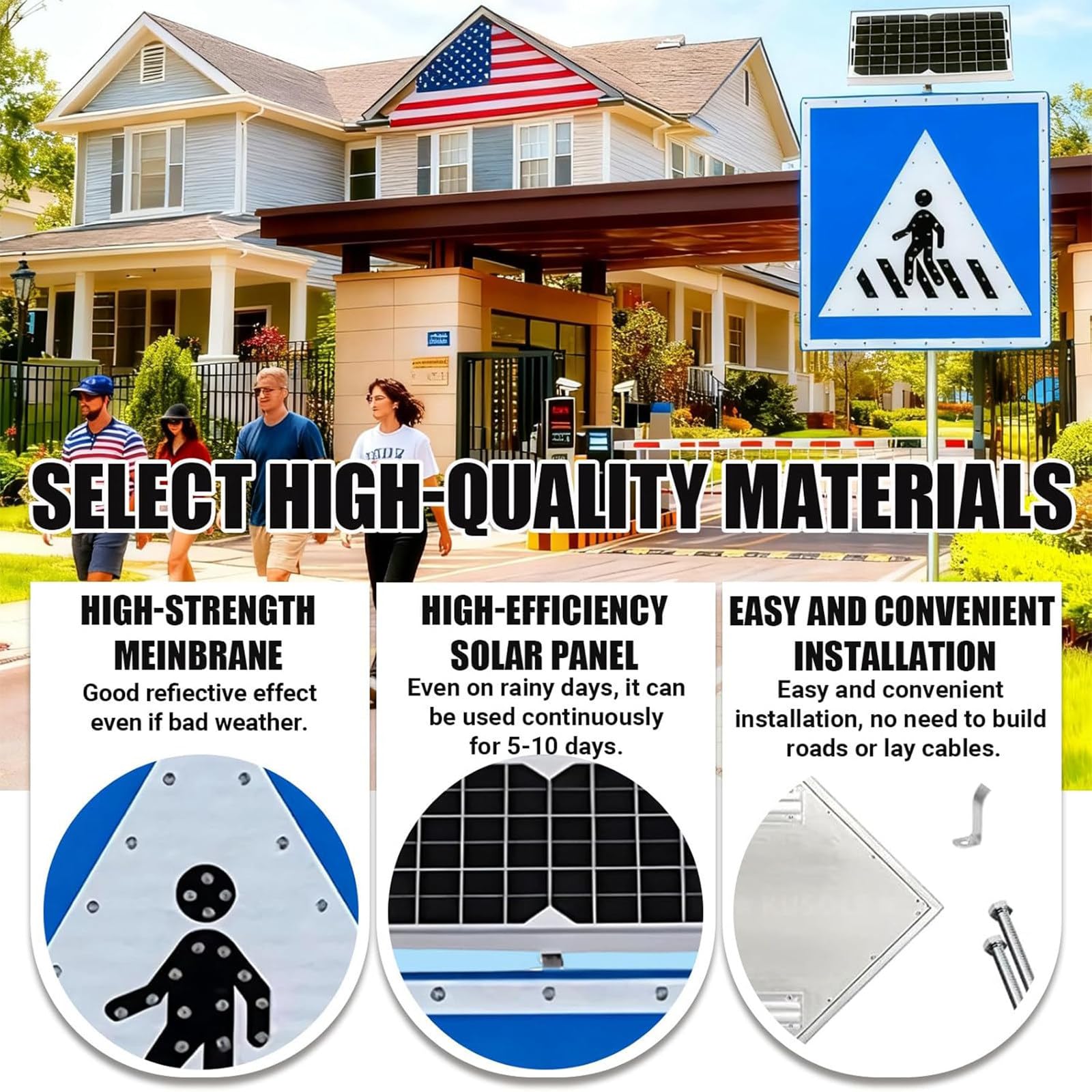 Señal de parada con energía solar para cruce de peatones, señal de seguridad vial iluminada, señal de advertencia de tráfico de aluminio reflectante