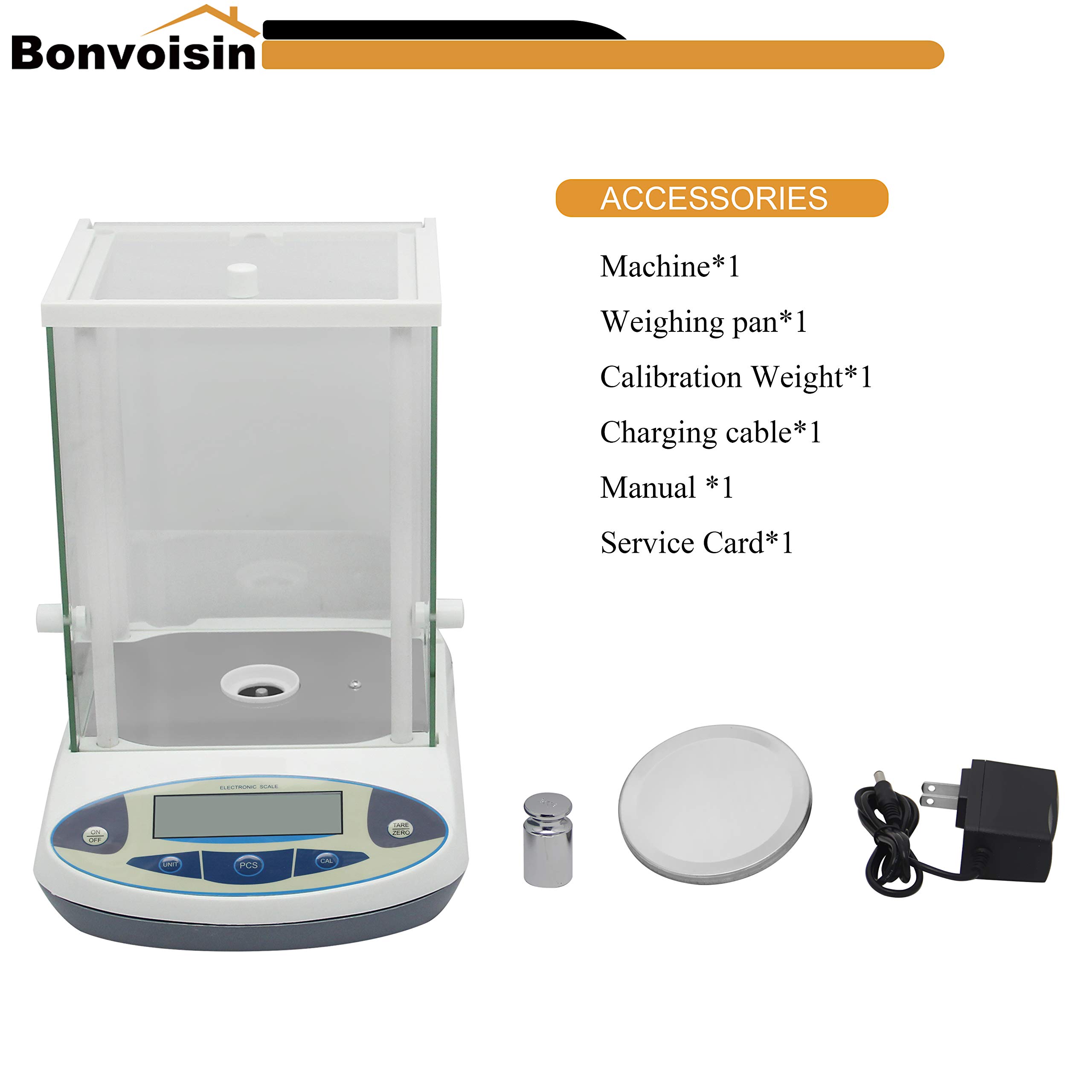 Bonvoisin Bilancia da laboratorio da 1 mg Bilancia analitica di precisione Bilancia elettronica digitale da 0,001 g Bilancia analitica Bilancia scientifica con parabrezza (500 g, 1 mg)