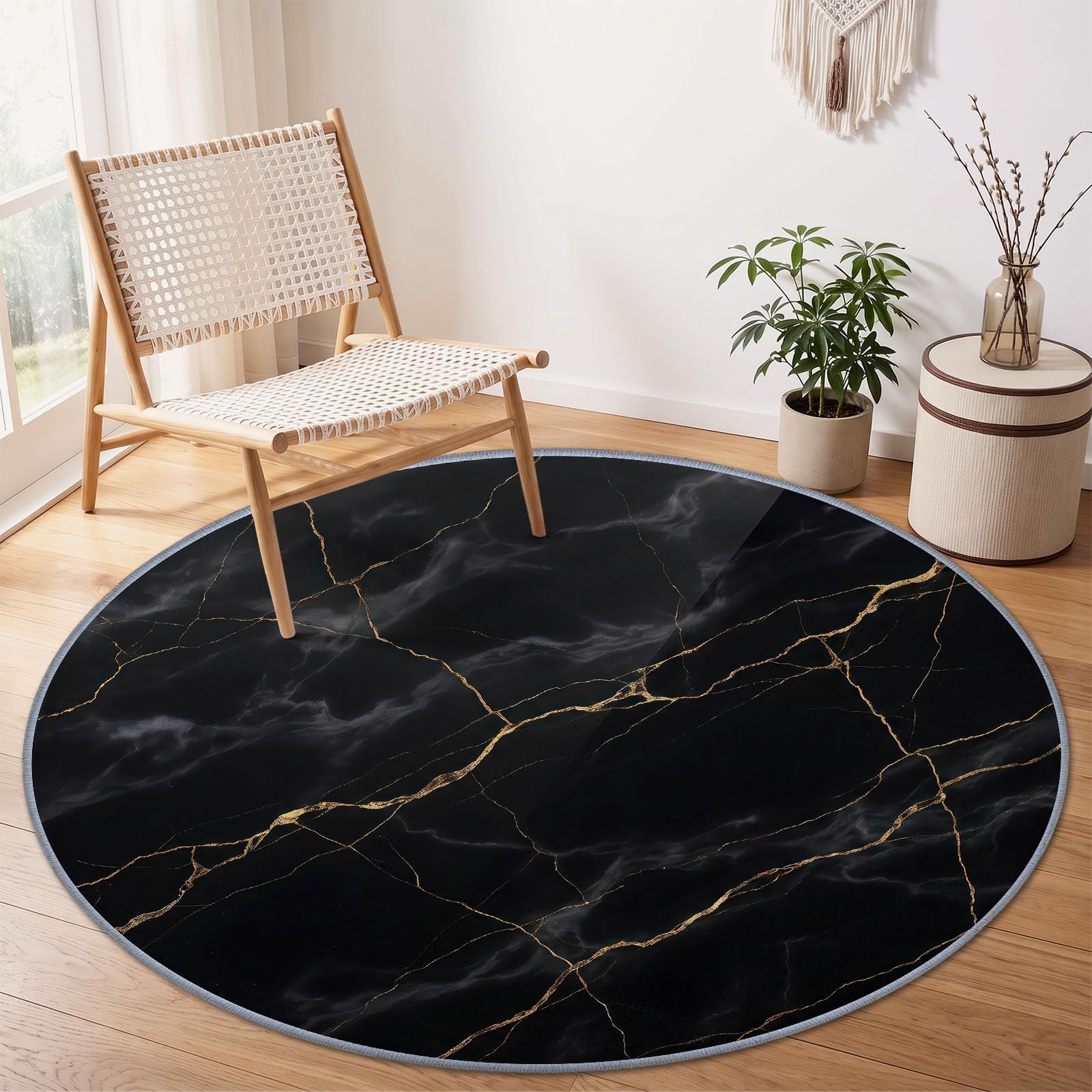 Marble Cracks - Tappeto lavabile, 100 cm, colore: nero
