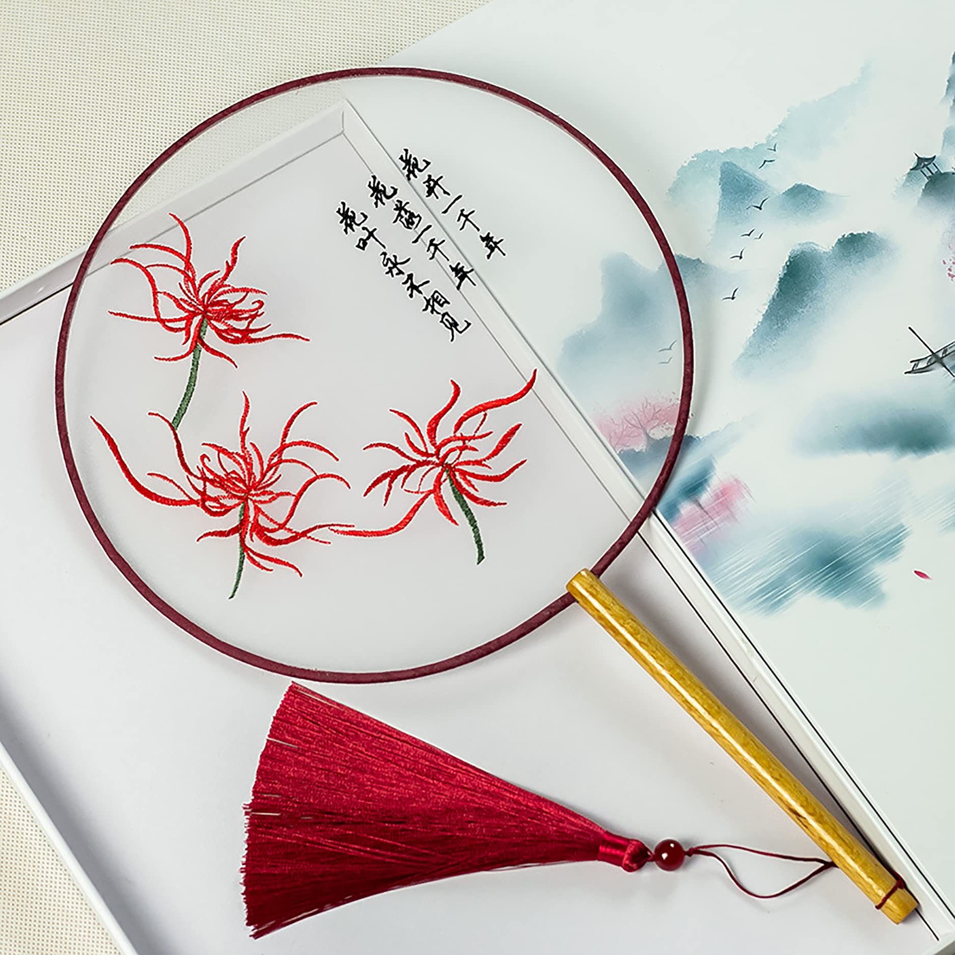 Buy YUELAI Chinese Embroidery Hand Fan (Red Lycoris Radiata) Hand Fan