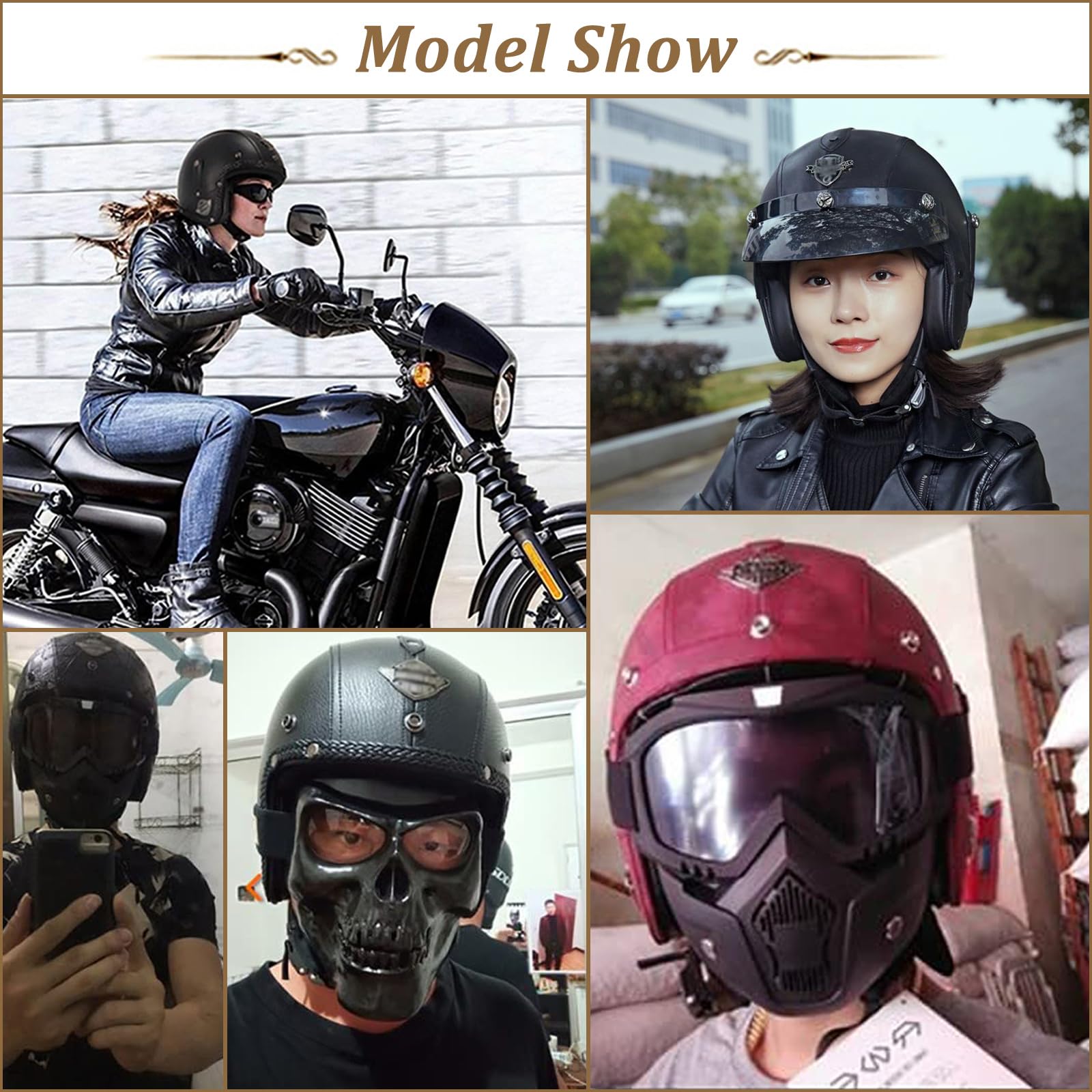 Casco de Moto Cascos Abiertos Bluetooth Half-Helmet ECE Homologado Jet Casco De Motocicleta para Hombres Y Mujeres Retro Medio Casco con Gafas Voice Dial Casco de Moto,Black-L(59~60cm)
