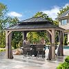 SUNJOY 11 x 13 ft. Wood Hardtop Gazebo with Customizable Nettings and Curtains, Pavilion Double Galvanized Steel Roof, for Ultimate Outdoor Enjoyment, Built-in Gutter for All-Season Comfort
