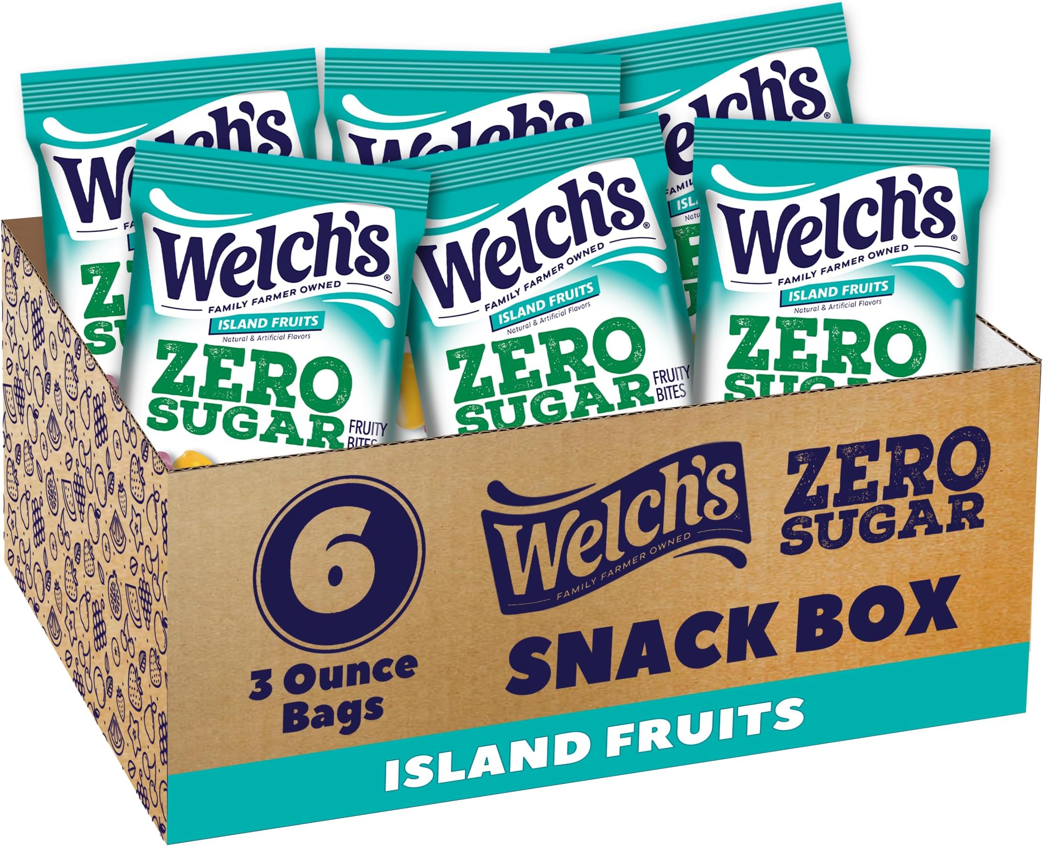 Zero Sugar Fruity Bites, Island Fruits Snack Box, Gluten Free & Sugar Free Snacks, 3oz Snack Packs (Pack of 6)