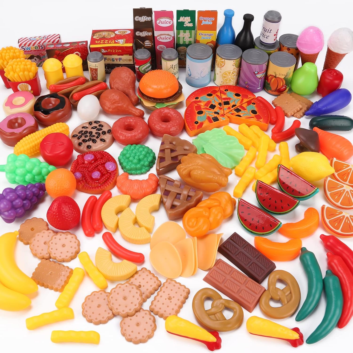KaeKid Play Food Set, 137 PCS Pretend Play Food for Kids Kitchen, Toy