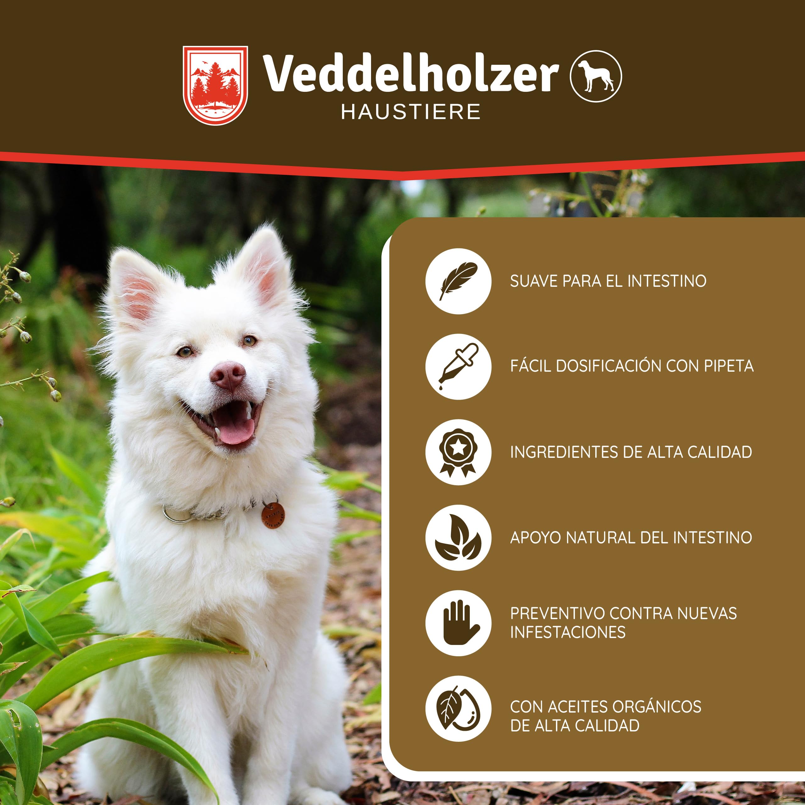 Veddelholzer 50 ml de líquido para gusanos naturales antiparasitarios para perros contra todos los gusanos. Desparasitante para perros. Accesorio para desparasitar perros.