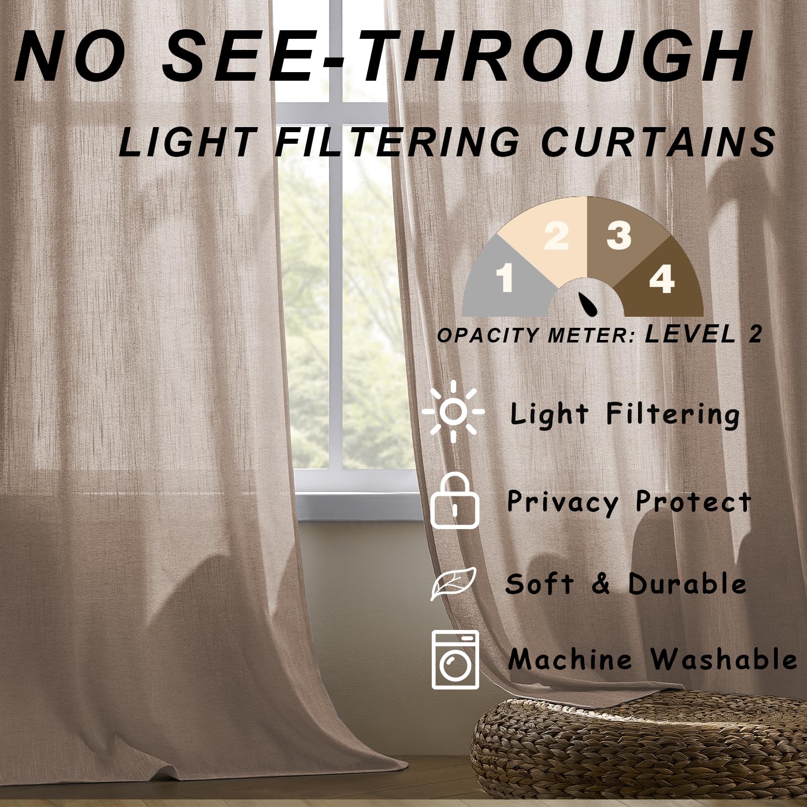 Cortinas de sala de estar de 84 pulgadas de largo, juego de 2 paneles de cortinas suaves para ventana de dormitorio, cortinas de privacidad con ojales, semitransparentes, textura gruesa,