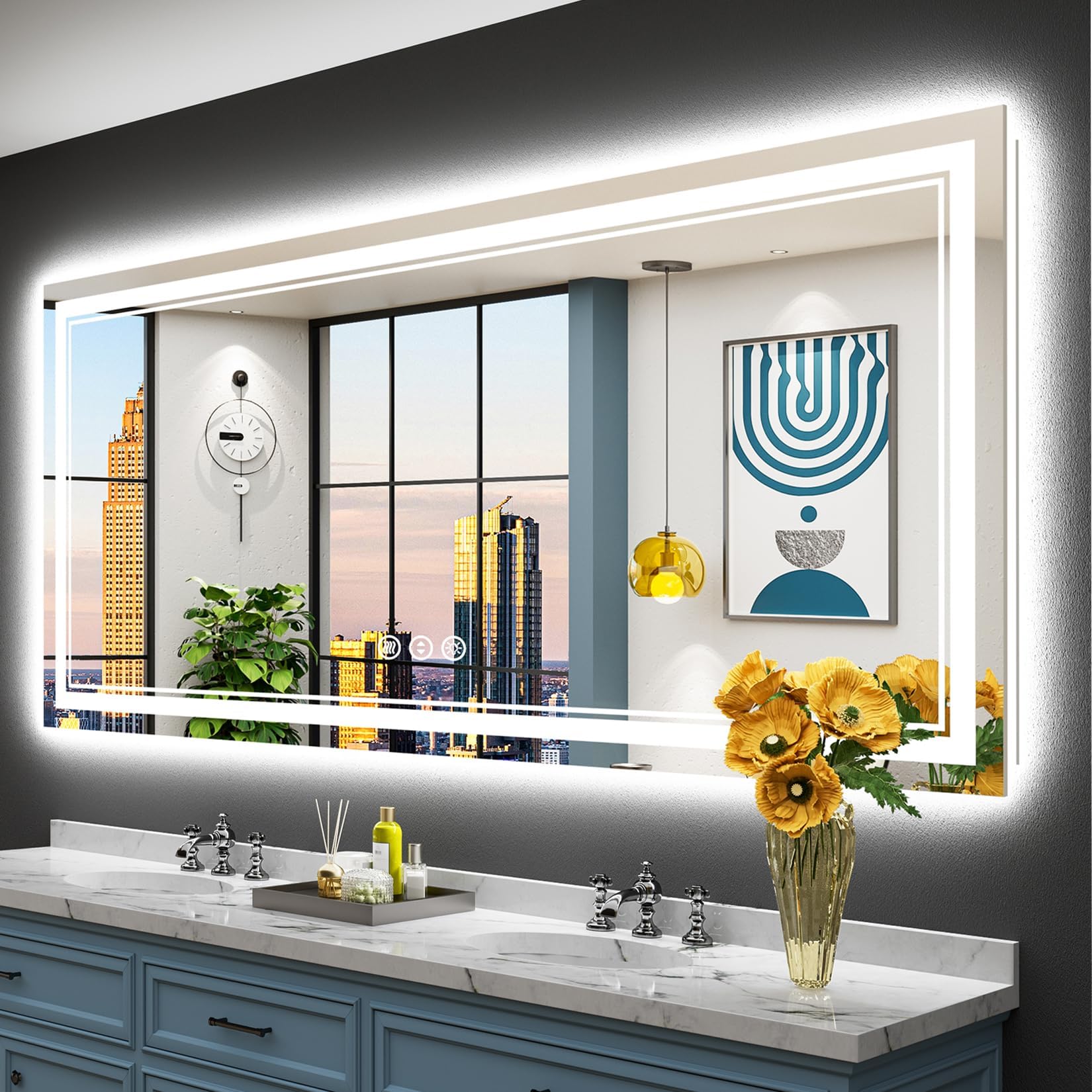 LED Bathroom Mirror 72x36 Inch with lights, anti-Fog & Dimming Led Bathroom Vanity Mirror
