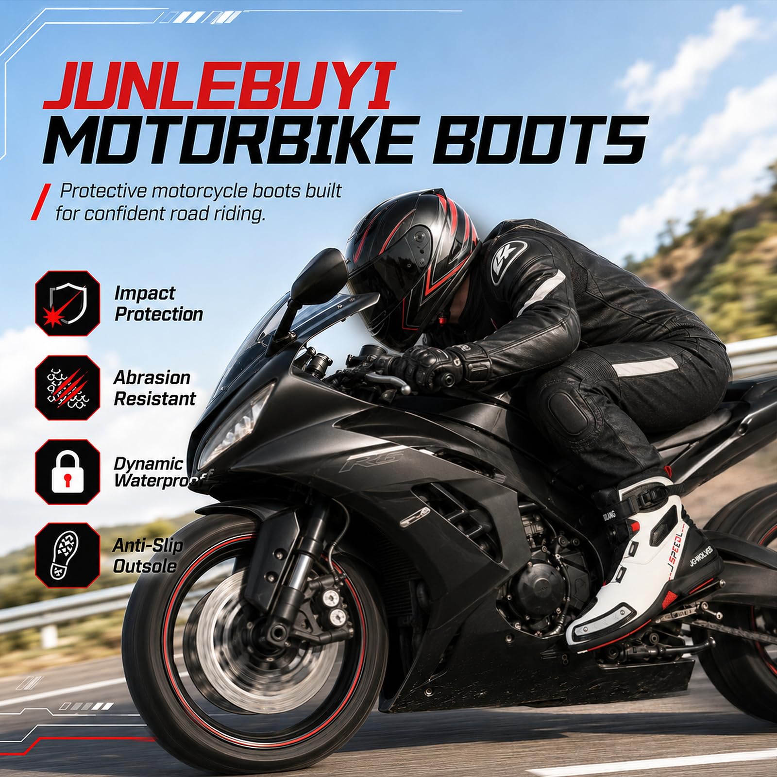 Scarpe da Moto per Uomo e Donna con Protezioni - Stivali Motociclisti Chiusura Rapida, Supporto per la Caviglia, Suola Antiscivolo