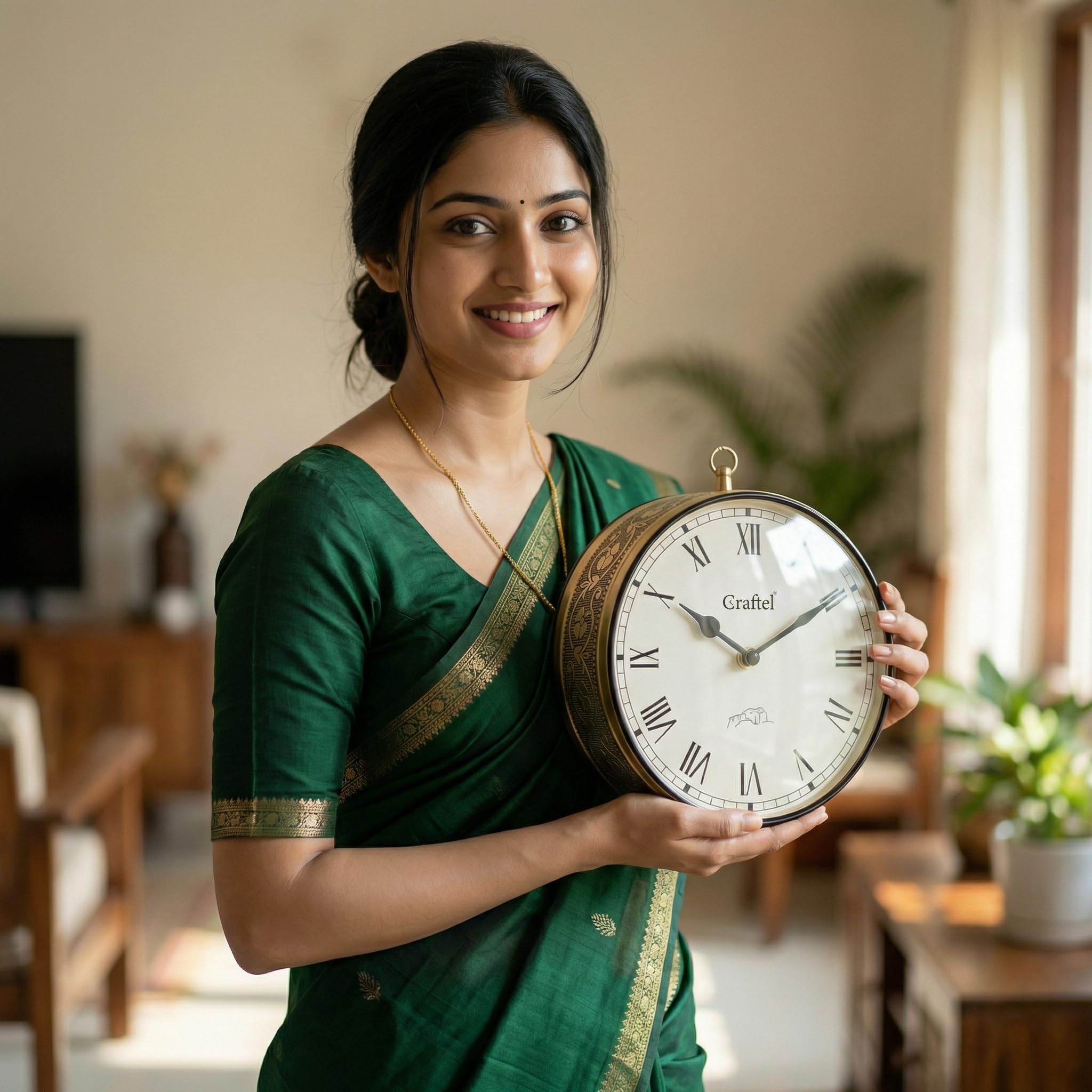 CRAFTEL Double Sided Station Wall Clock Multi-Layer Electroplated | Both Side Roman Numerals | Aluminum Matte-Finish Dial Brass Body | Dial - 10 Inches, Shiny Gold | 365 Days Warranty 2
