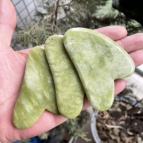 Miniatura 5 de Mndrlin Gua Sha - Herramienta de masaje facial raspado de cristal de jade verde natural, tablero raspador de piedra para mujeres y hombres