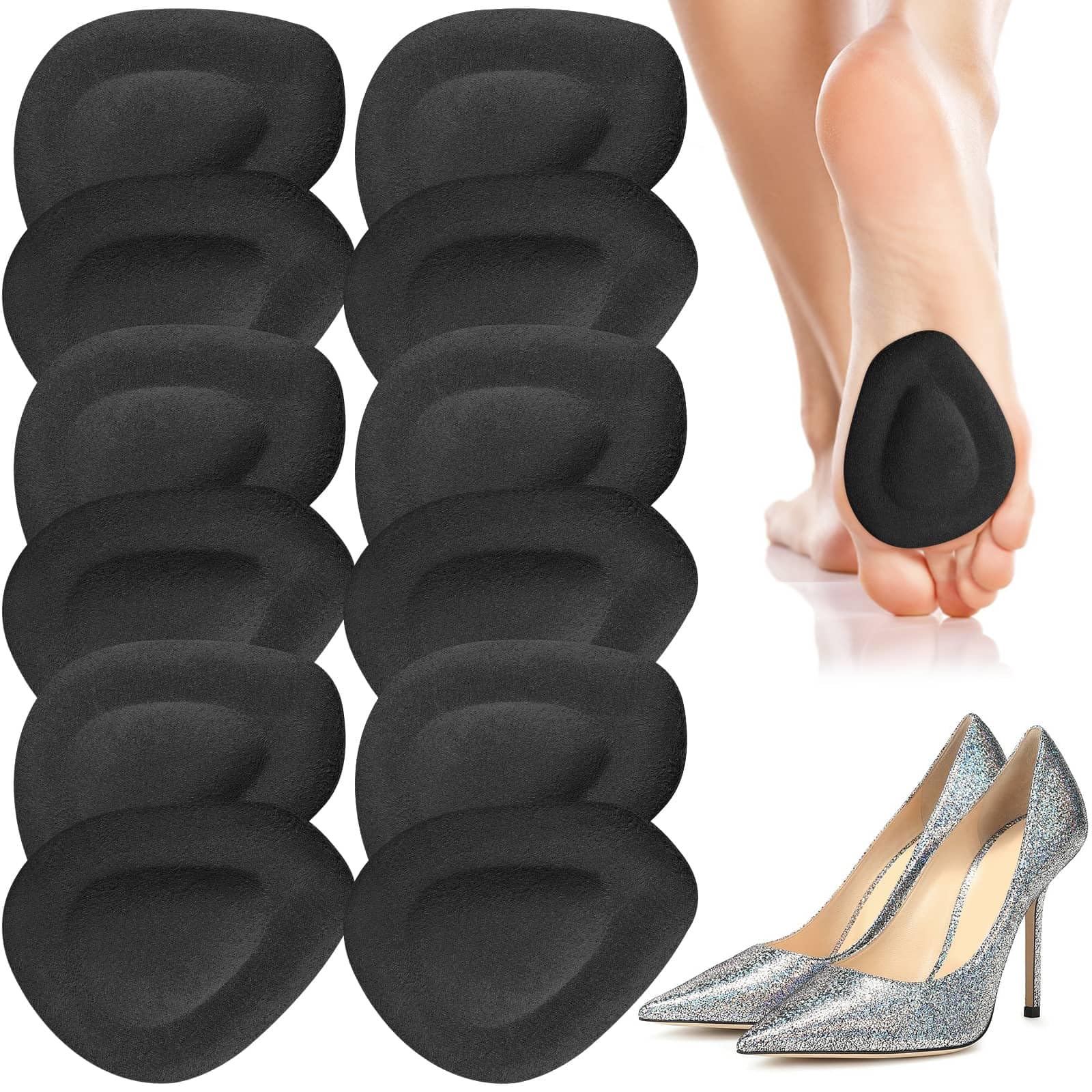 Shynek 10 Pack Metatarsal Pads for Foot Ball of Foot Cushions for Heel, Soft Gel Foot Pads Self Adhesive Forefoot Pad Insoles, Reusable Foot Pads Pain