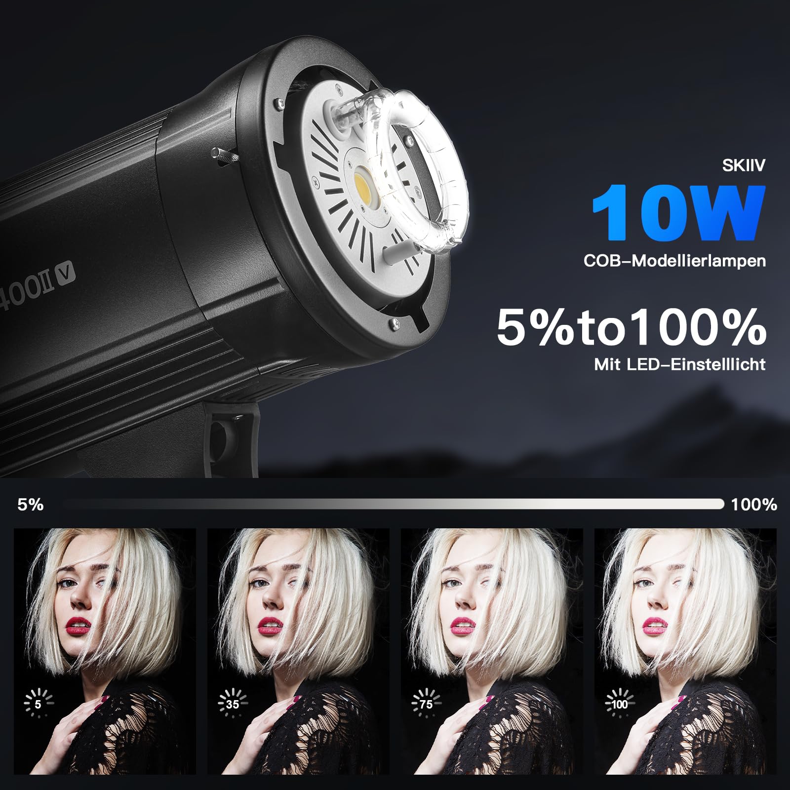GODOX SK400II-V Flash da Studio Stroboscopico SK400II-V Bowens Mount,400W,Sistema X Wireless 2.4G,5600±200K,Lampada per Modellazione LED con Montaggio Bowens per Studio (SK400II Versione Aggiornata)