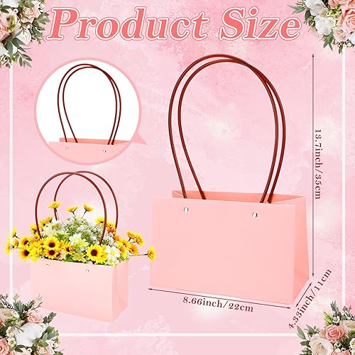 Miniatura 7 de Geelin 30 bolsas de regalo de flores, bolsas de papel para ramo de flores, caja de flores rectangular para arreglos, caja de ramo impermeable con