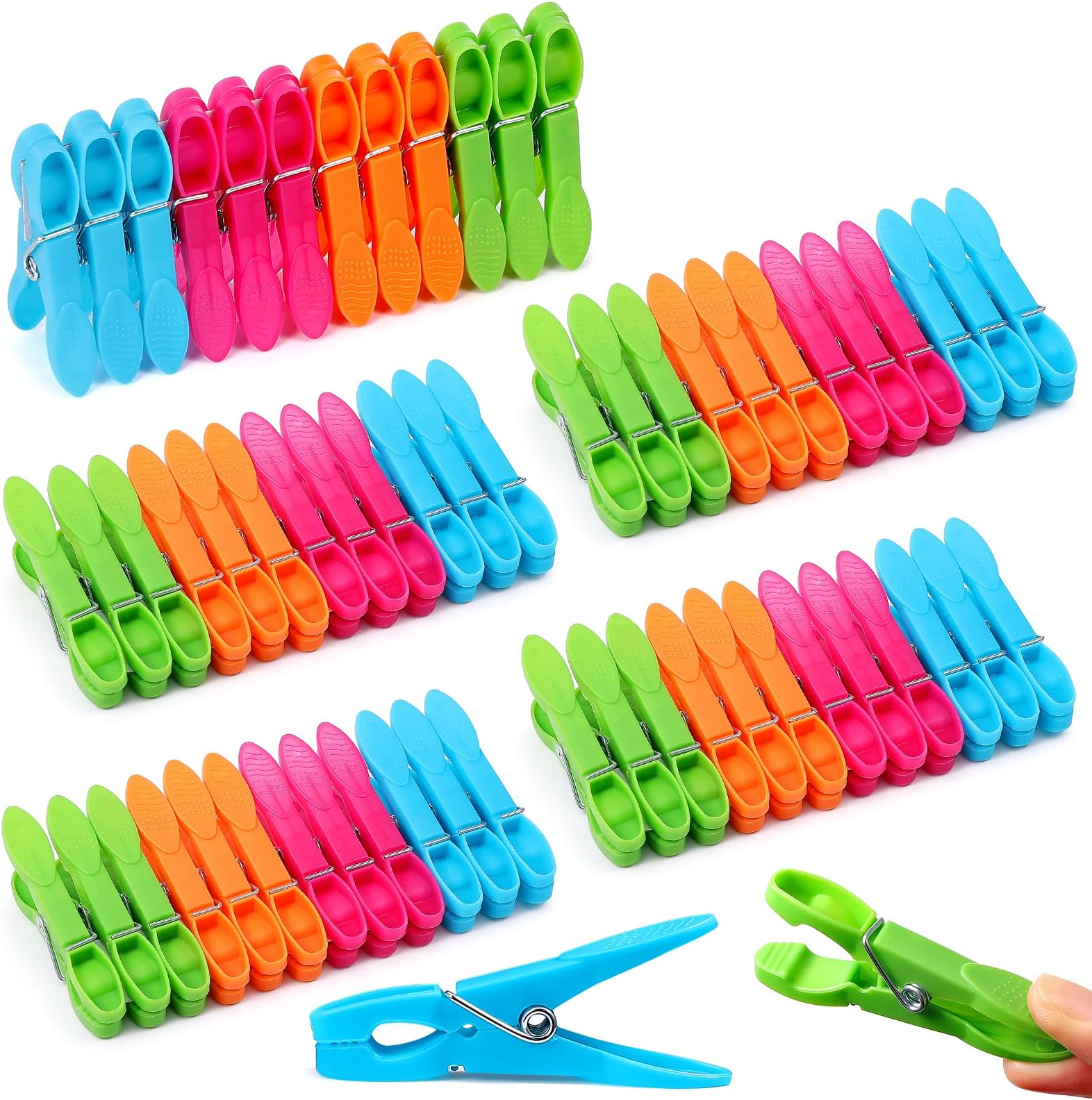 Set Da 50 Mollette Per Bucato In Plastica Antiscivolo Con Cestello Pieghevole Antivento - Multicolore
