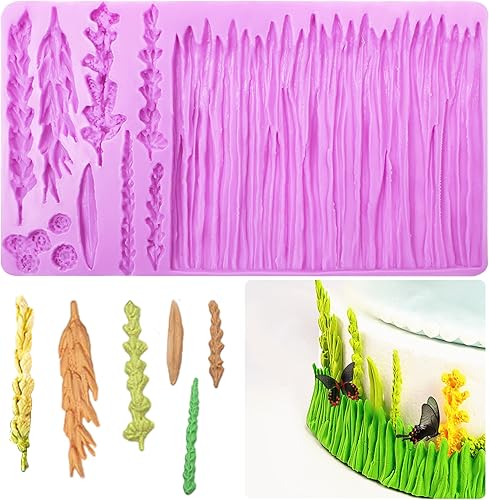 Moldes de silicona de hierba de trigo molde de fondant de plantas húmedas para decoración de hojas de pastel pasta de goma de arcilla de encaje