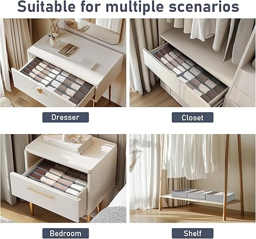 Miniatura 15 de Joyoldelf Organizador de cajones para calcetines, organizador de ropa interior, organizador de 16 celdas de tela, cajas de almacenamiento para Beige