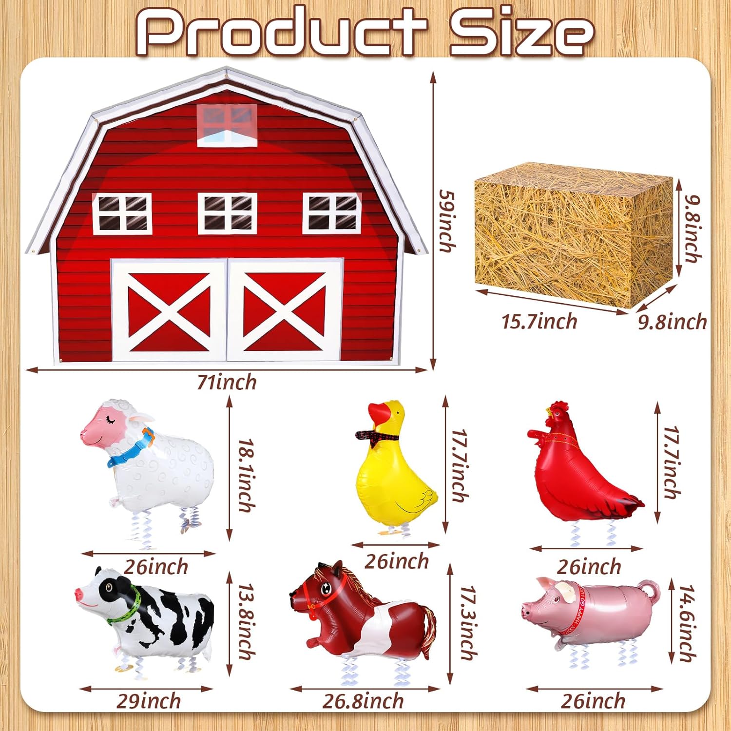 VioraWhite 15 Pcs Farm Animal Barnyard Party Decorations Farm Birthday Party Supplies Farm Barn Door Backdrop Party Decor 6 Pcs Hay Paper Boxes 6 Pcs Inflatable Farm Animals Balloons 2 Pcs Fences