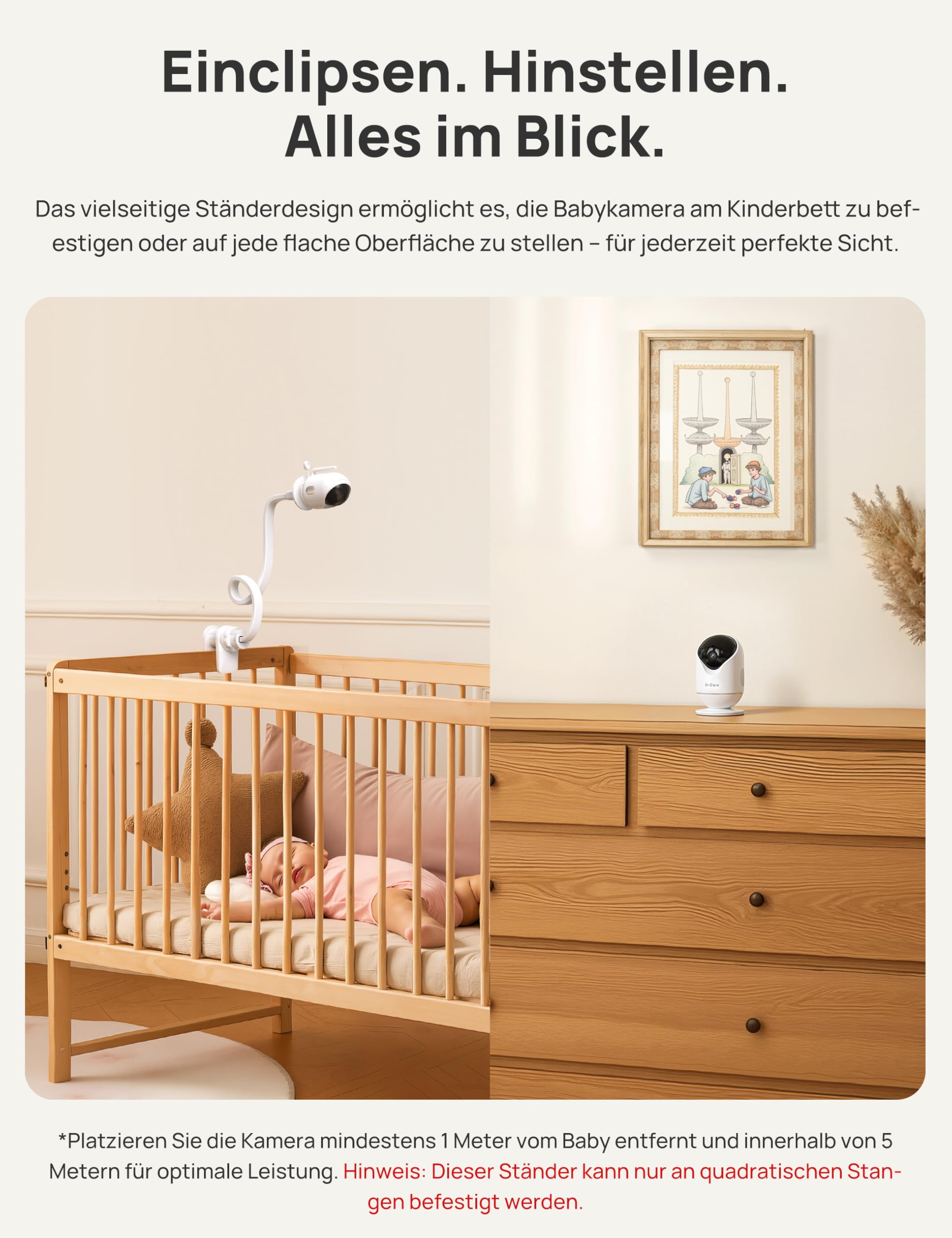 Dr.Care VistaView Smart WLAN Babyphone mit Kamera und Halterung, 5” 1080P HD, 2K Kamera, App-Steuerung, Bewegungs- & Weinen-Alarm, Nachtsicht, 5000mAh, Zwei-Wege-Audio, 390m Reichweite