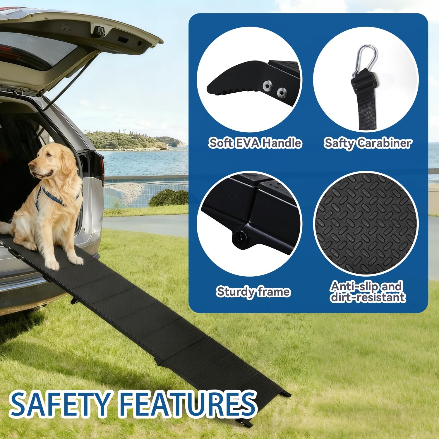 Niubya Escalier Pliable Rampe pour Voitures 180cm x 47,5 cm, Extra Longue en Aluminium pour Chiens Grande Taille jusqu'à 113 kg, Rampe Portable et imperméable pour SUV, camions