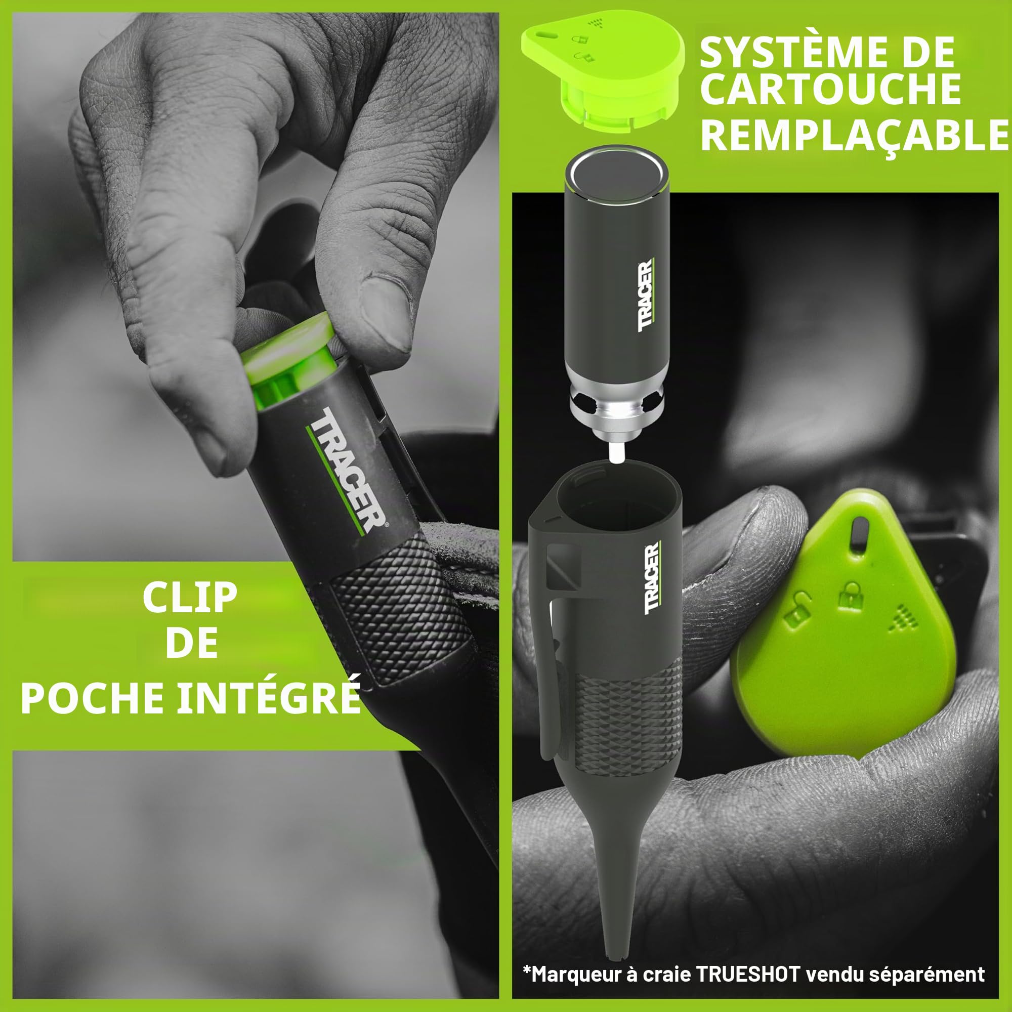 Tracer Trueshot Cartouches de recharge de craie – Pack de 2 | 250 utilisations par cartouche | Compatible avec le marqueur de craie pour trous profonds