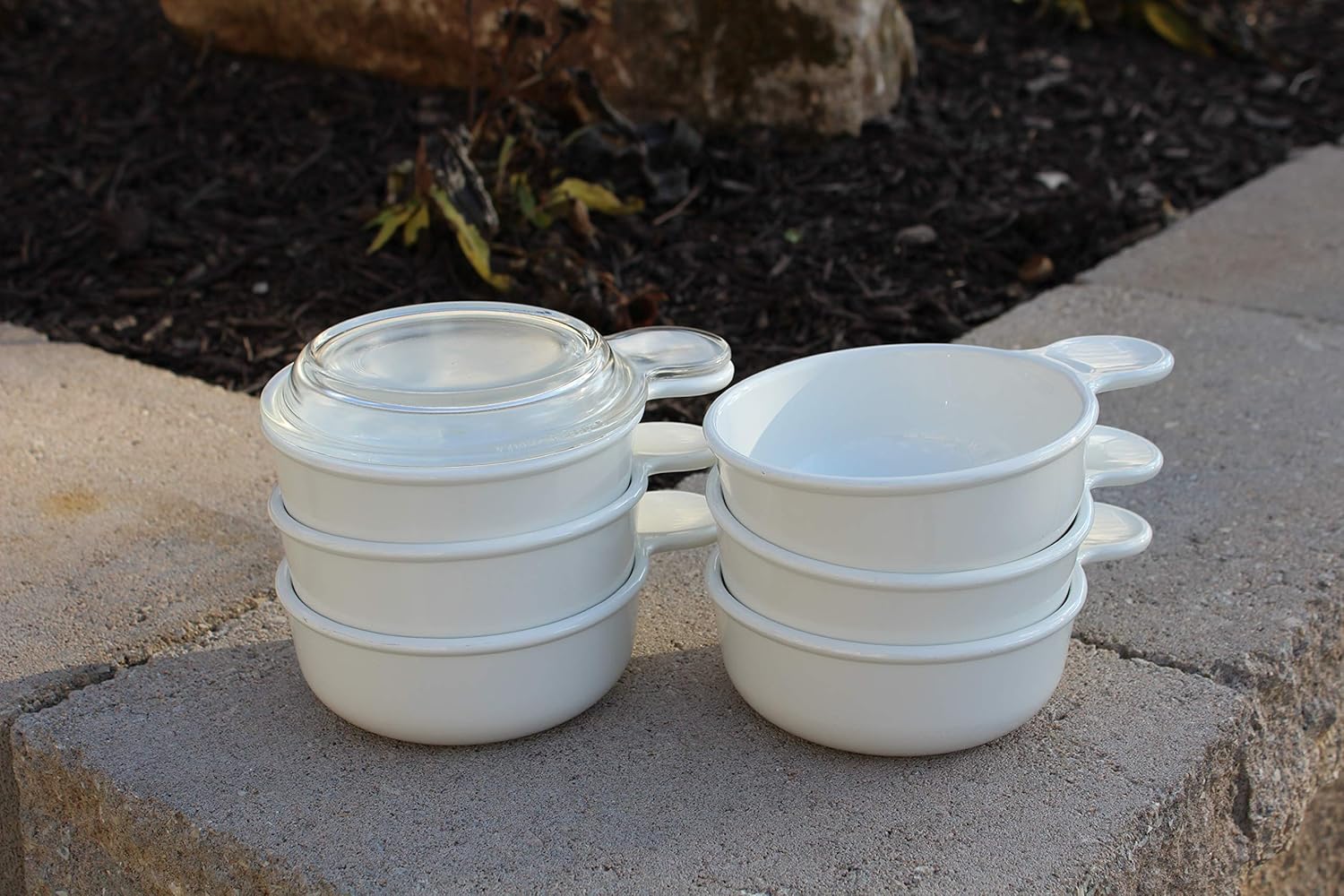 Set of 6 Corning Ware White Grab It Bowls with 1 Glass Lid